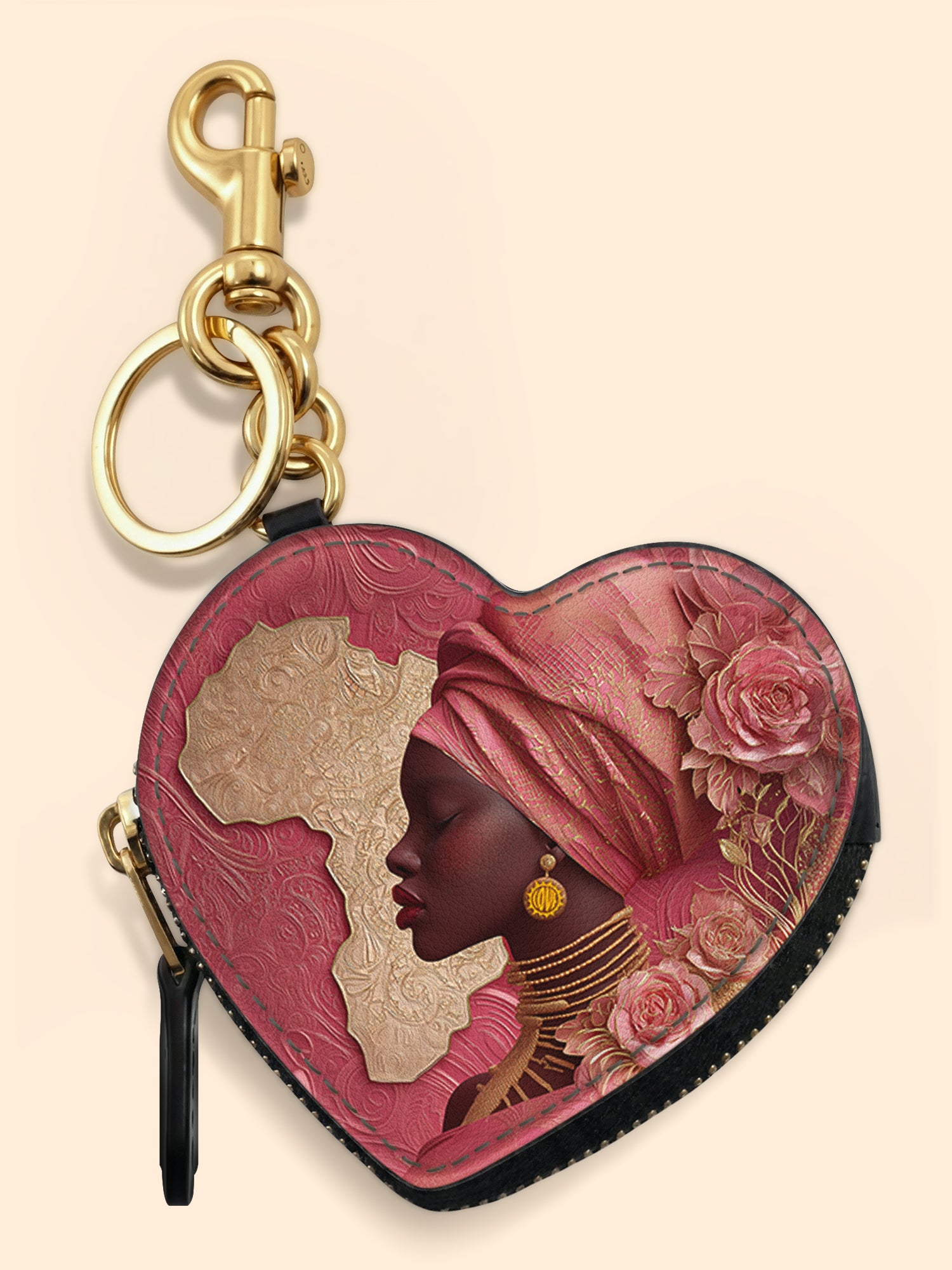 African Blossom Heart Coin Pouch Bag Charm QR0XD538