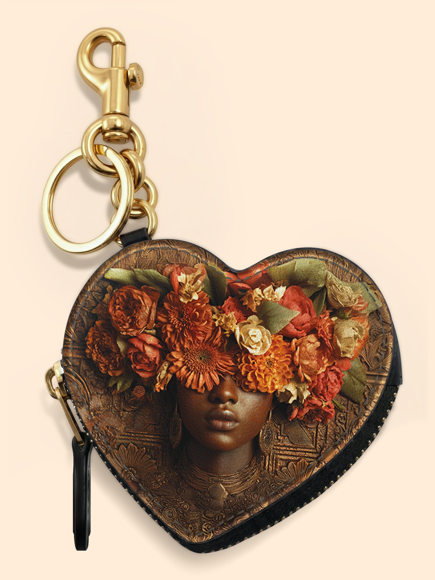 Floral Goddess Heart Coin Pouch Bag Charm QR0TV043