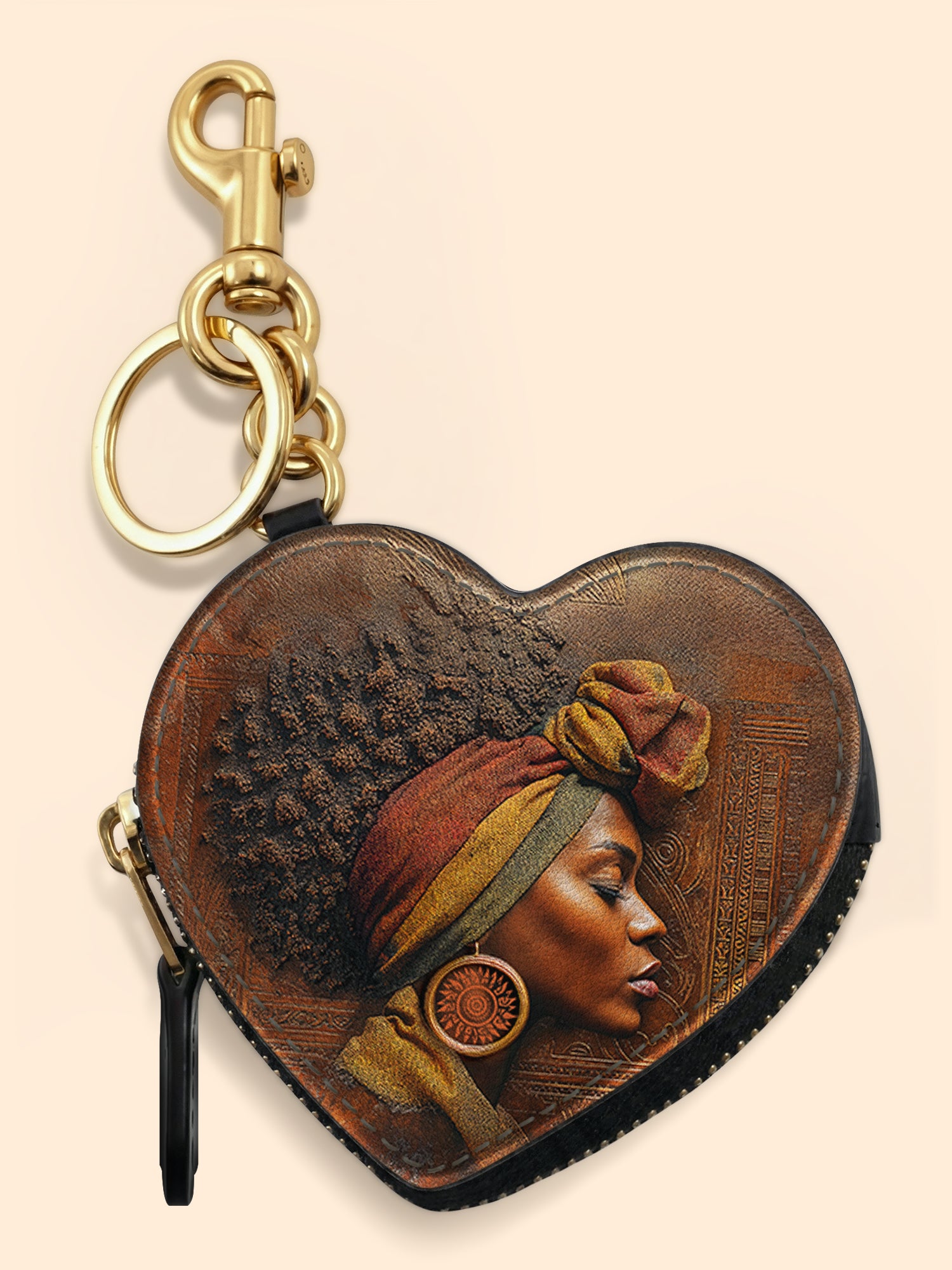 Afro-Elegance Heart Coin Pouch Bag Charm QR0HH022