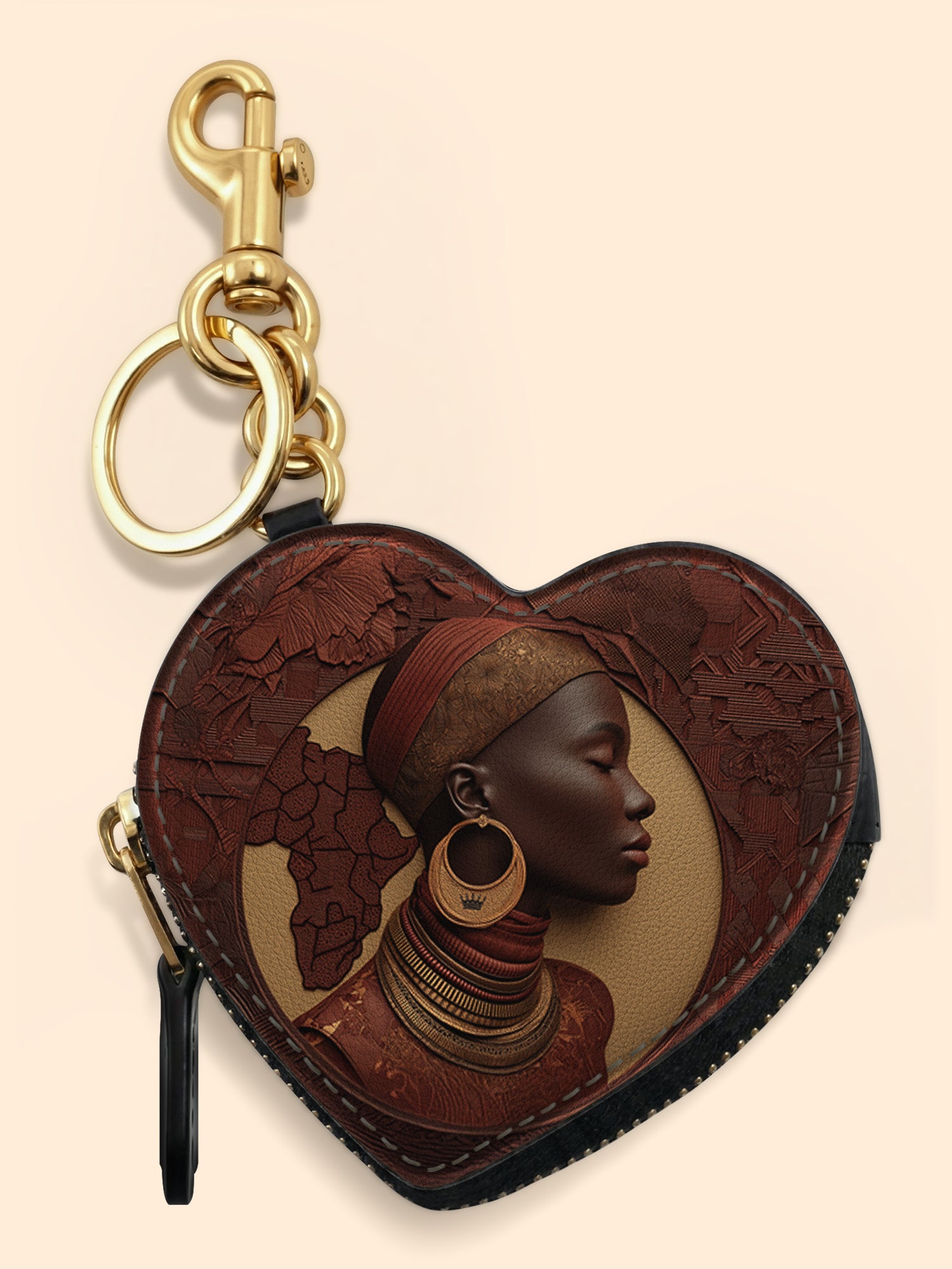 Afri Soul Heart Coin Pouch Bag Charm QR0TD420