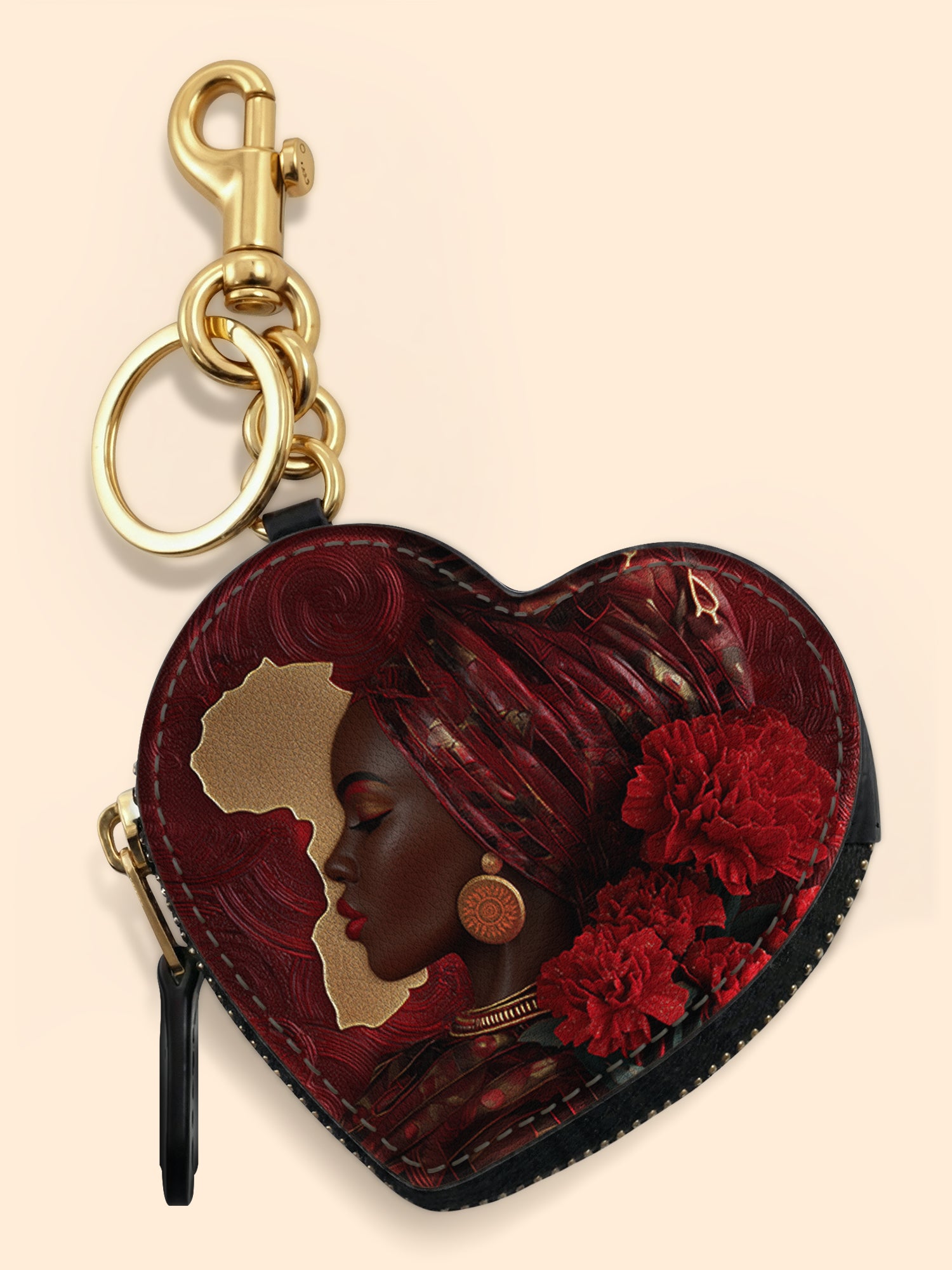 African Blaze Heart Coin Pouch Bag Charm QR0XD537