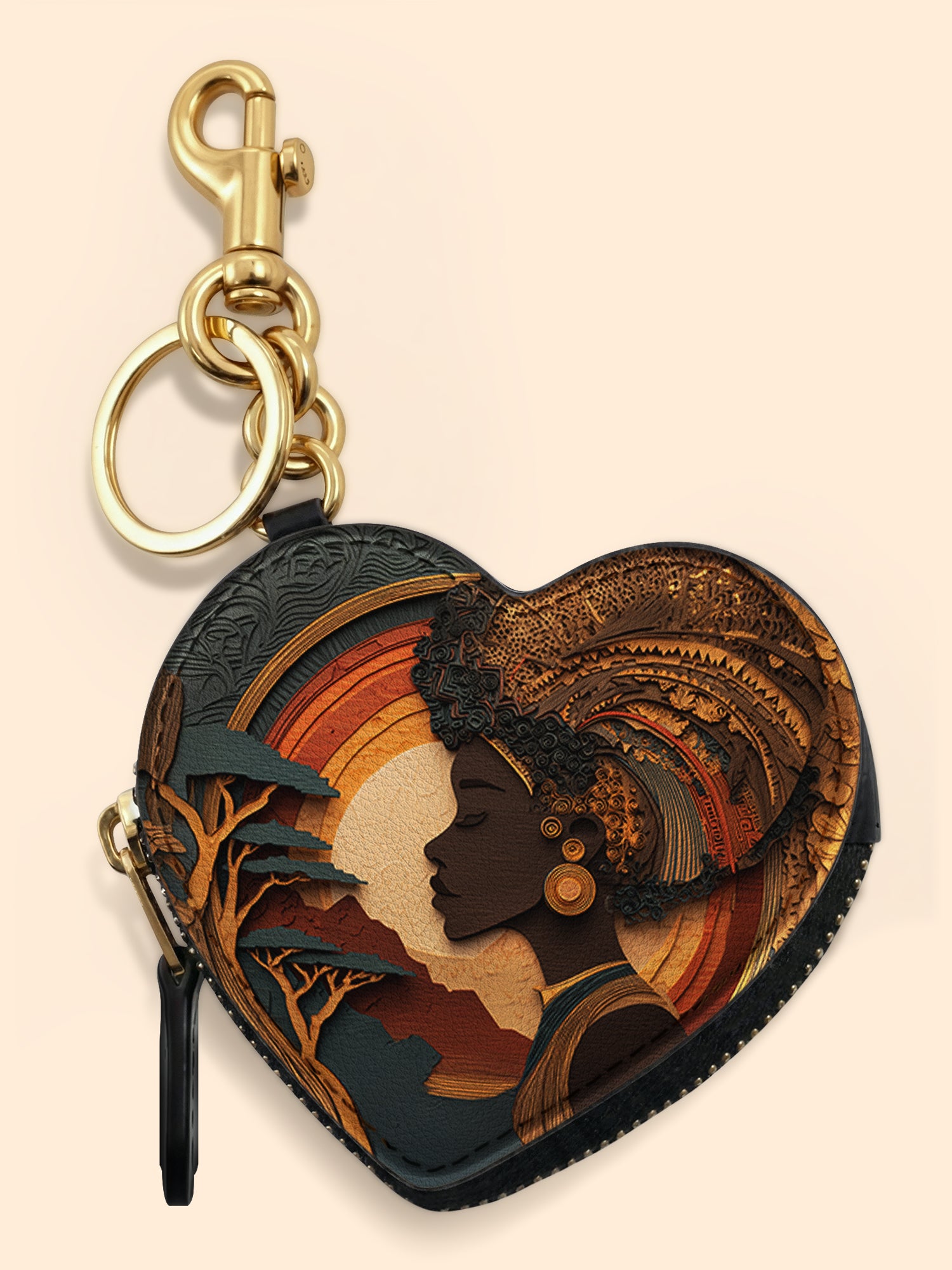 African Queen Essence Heart Coin Pouch Bag Charm QR0TD017