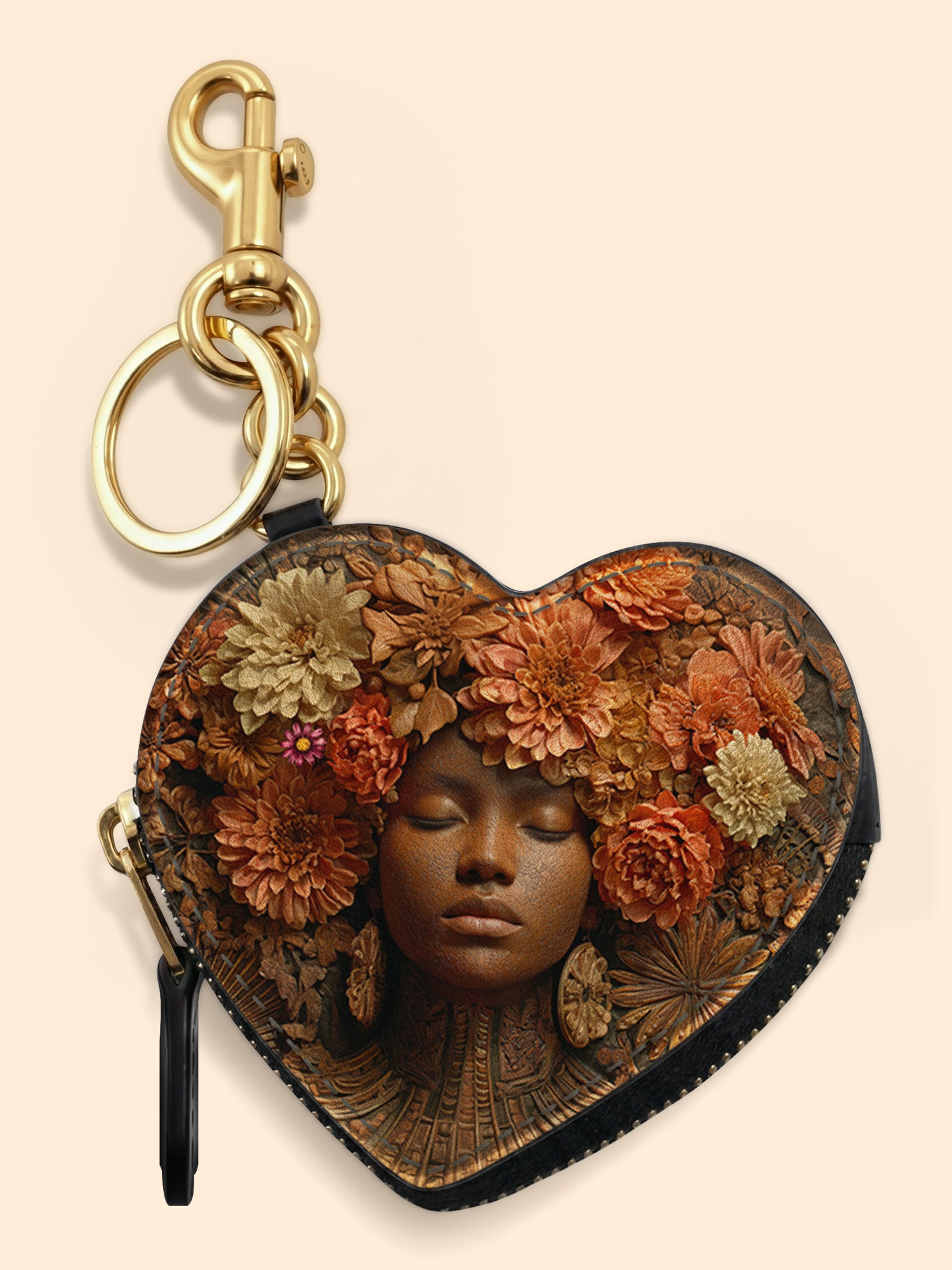 Afro Flora Heart Coin Pouch Bag Charm QR0TV027