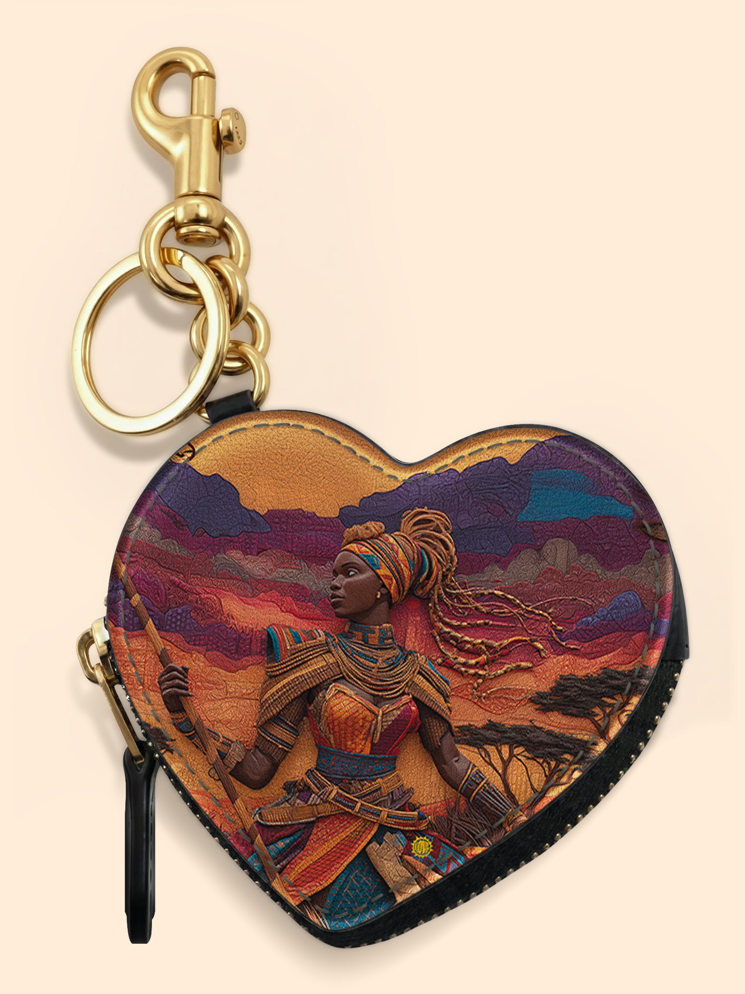 African Warrior Heart Coin Pouch Bag Charm QR0HH059