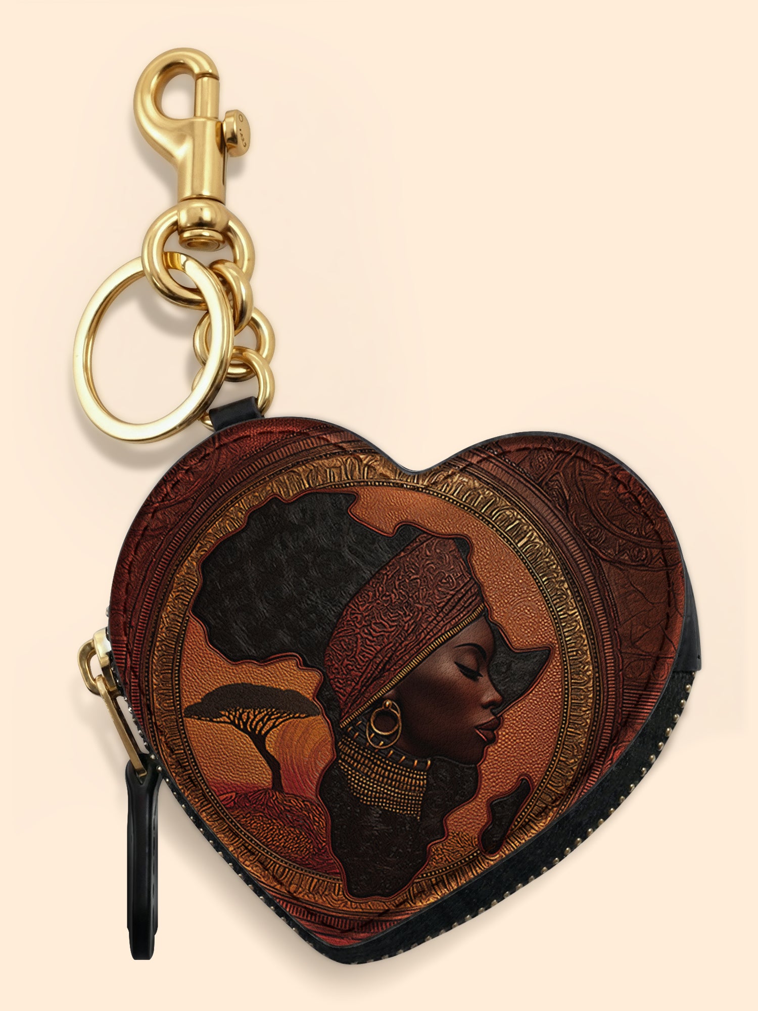 Africa Essence Heart Coin Pouch Bag Charm QR0TD168