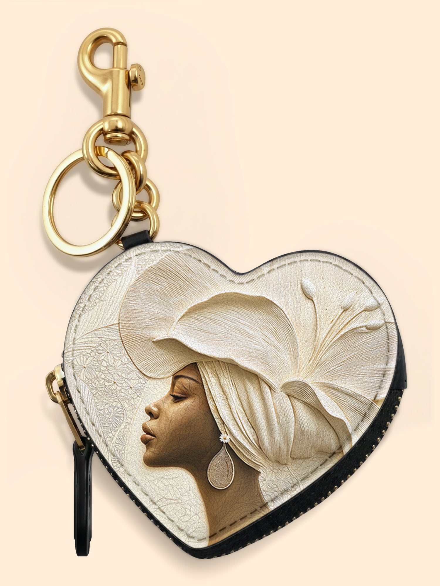 Ivory Blossom Heart Coin Pouch Bag Charm QR0TV067