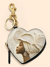 Ivory Blossom Heart Coin Pouch Bag Charm QR0TV067