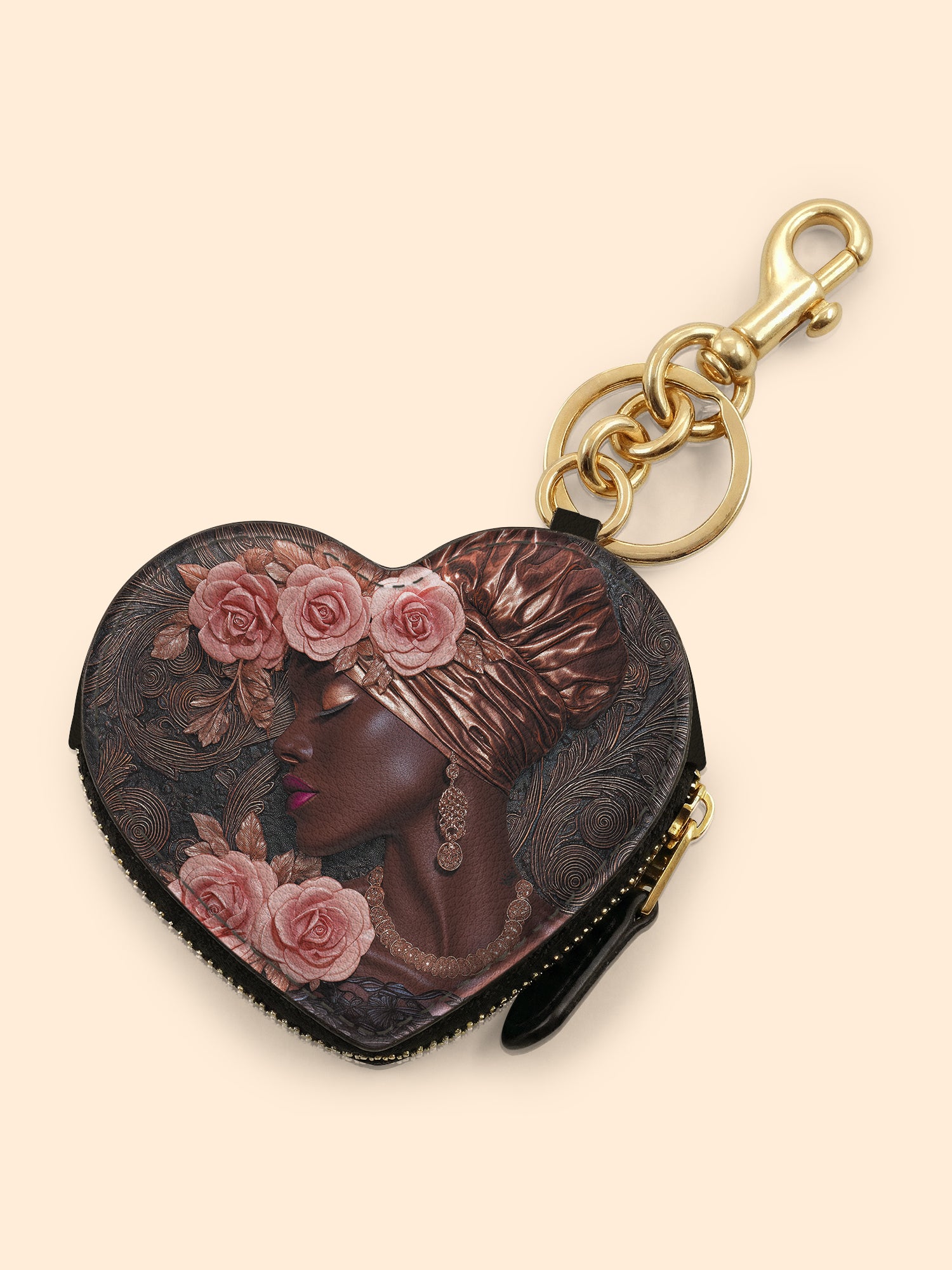 African Allure Heart Coin Pouch Bag Charm QR0XD531