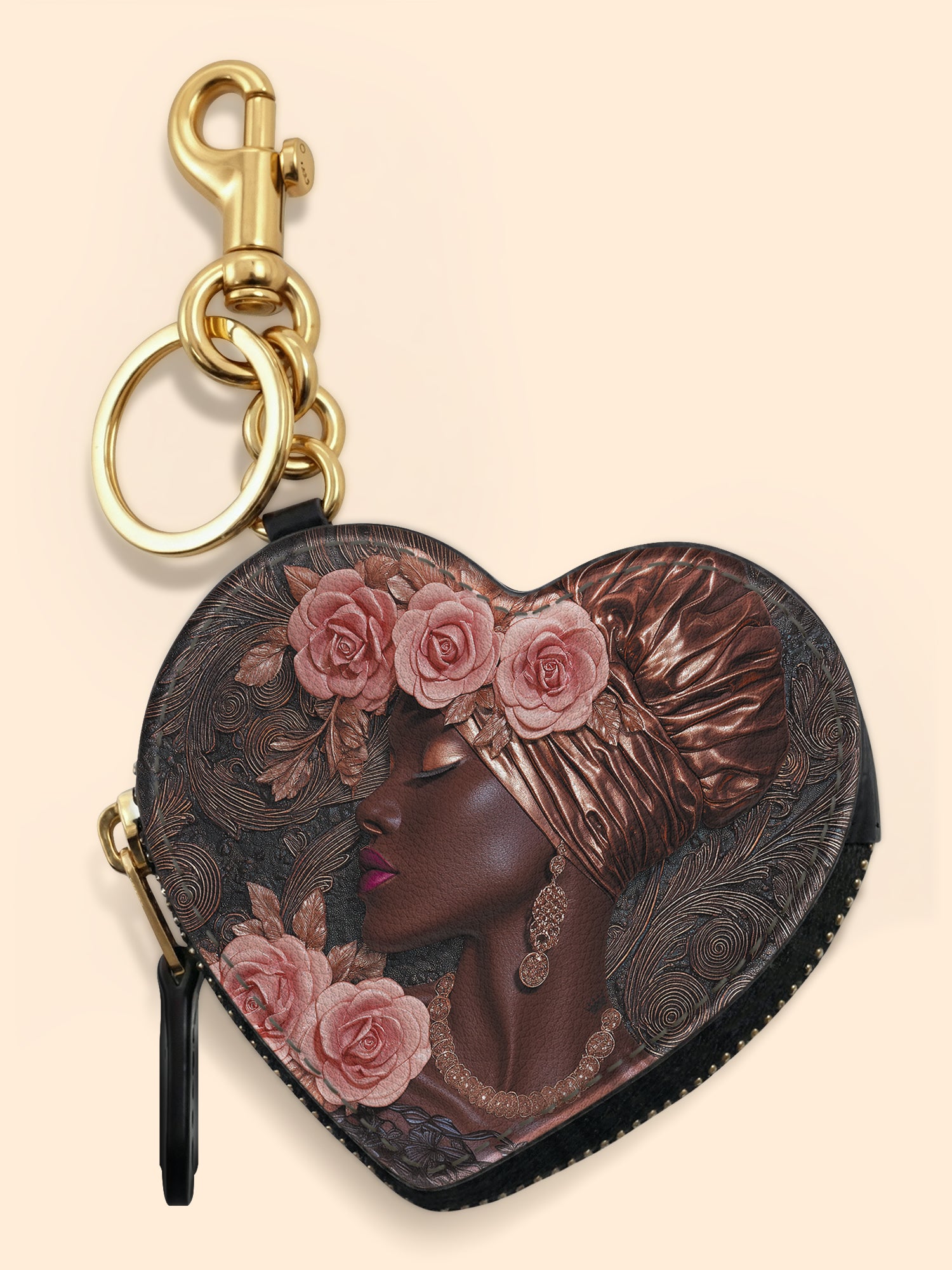 African Allure Heart Coin Pouch Bag Charm QR0XD531