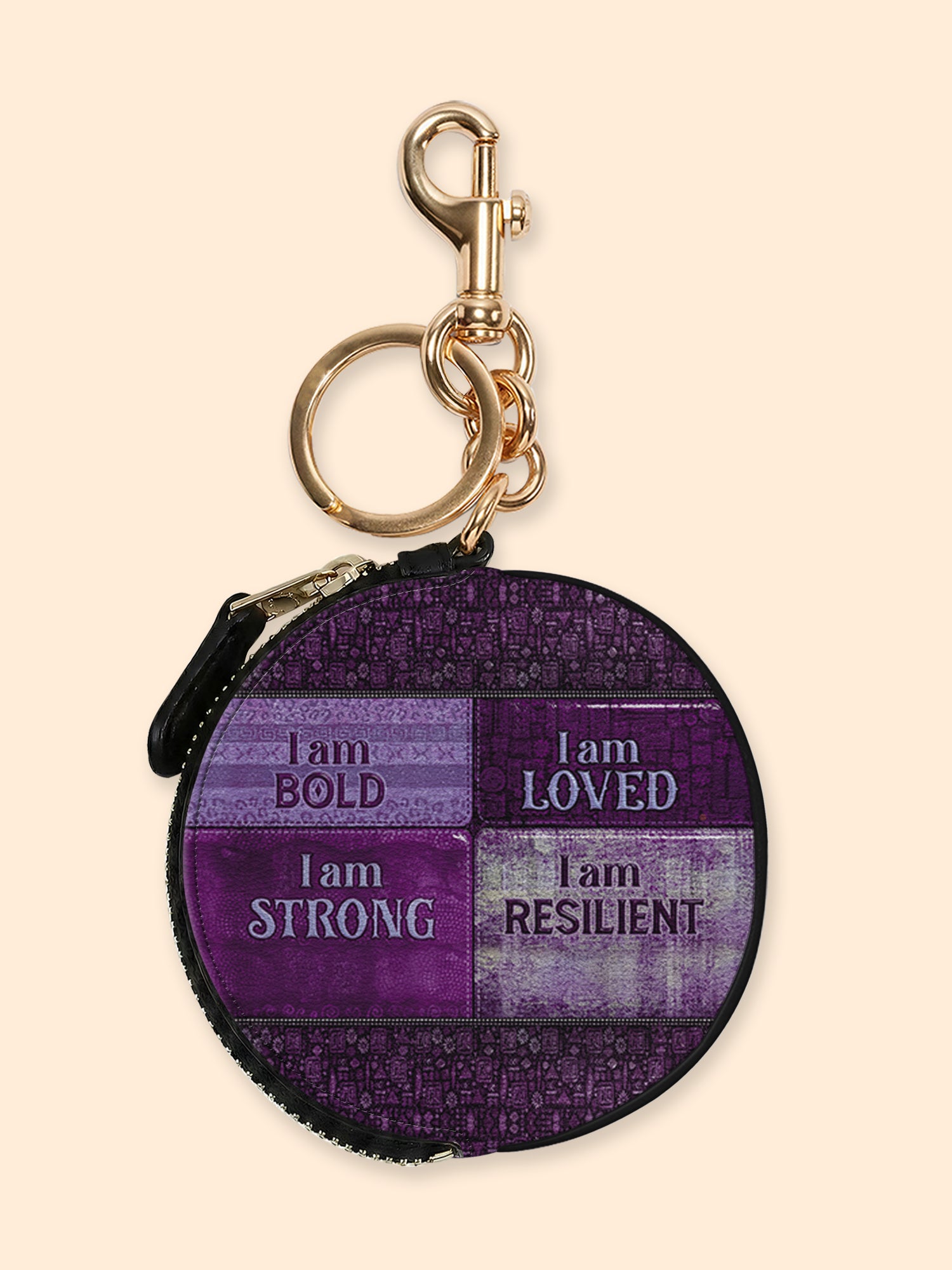 Purple Affirmations Circular Coin Pouch Bag Charm QR0XD1048