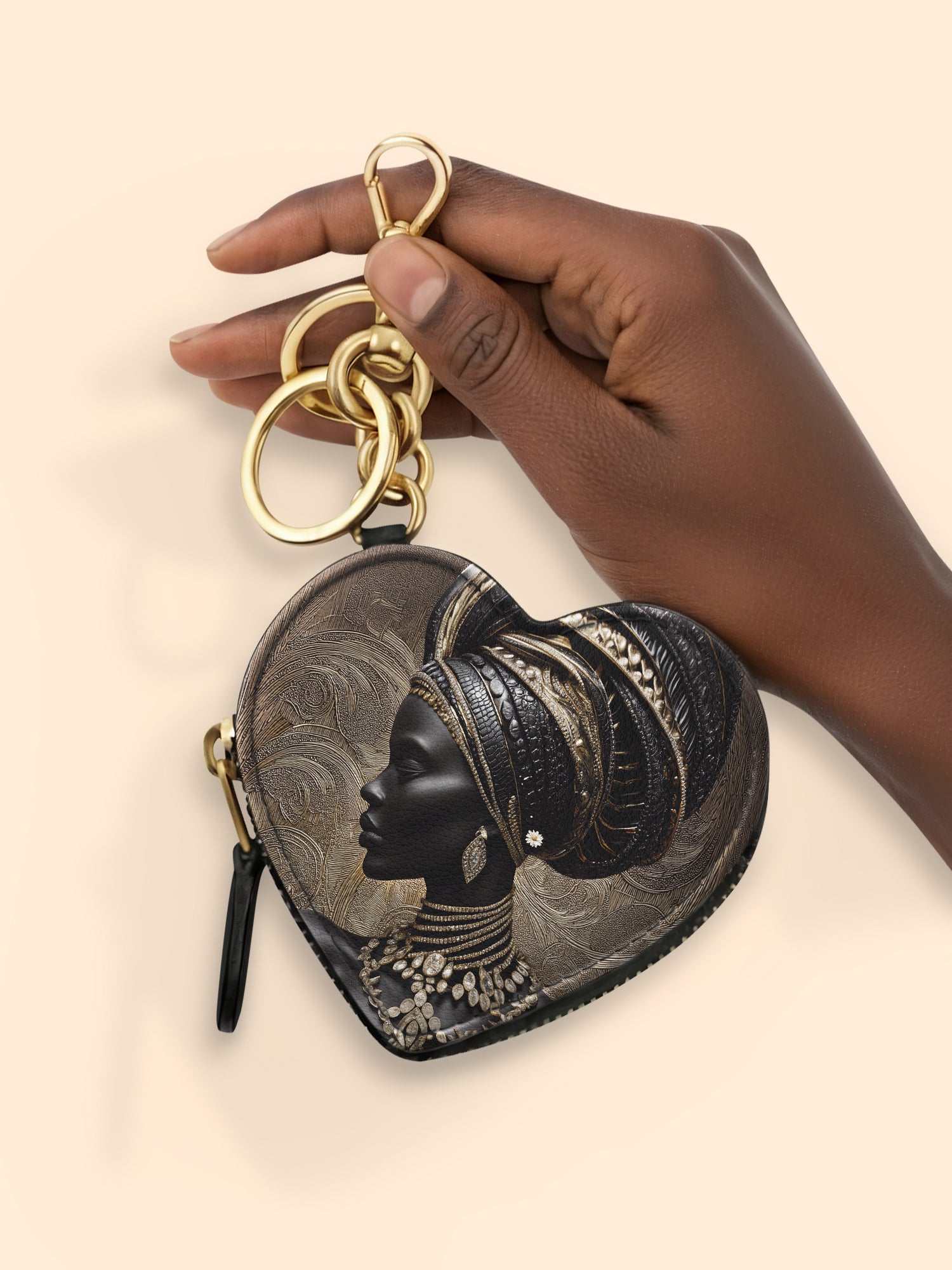 Althea Gold Heart Coin Pouch Bag Charm QR0XD567