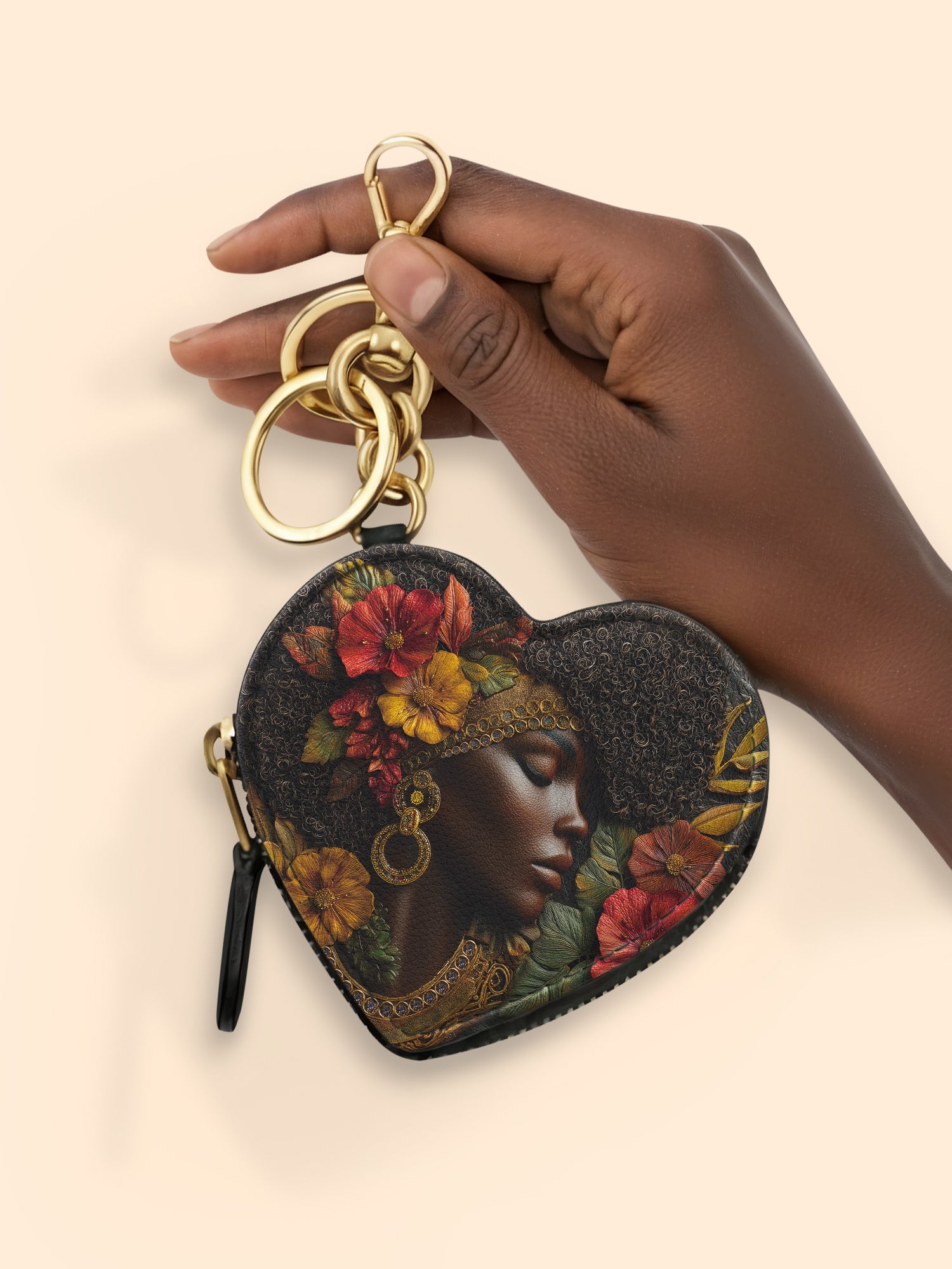 Floral Grace Heart Coin Pouch Bag Charm QR0XD184