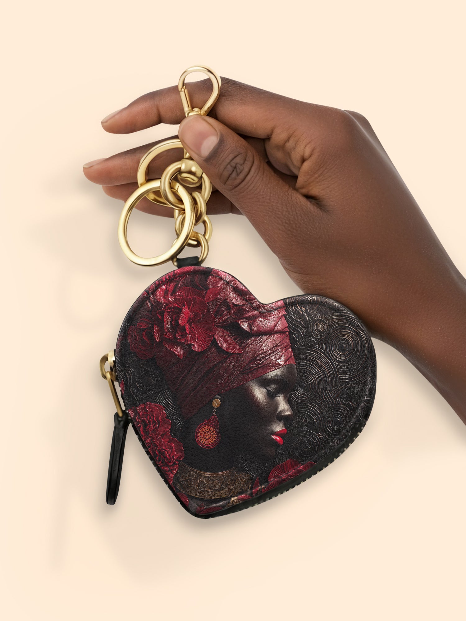 African Ardor Heart Coin Pouch Bag Charm QR0XD534