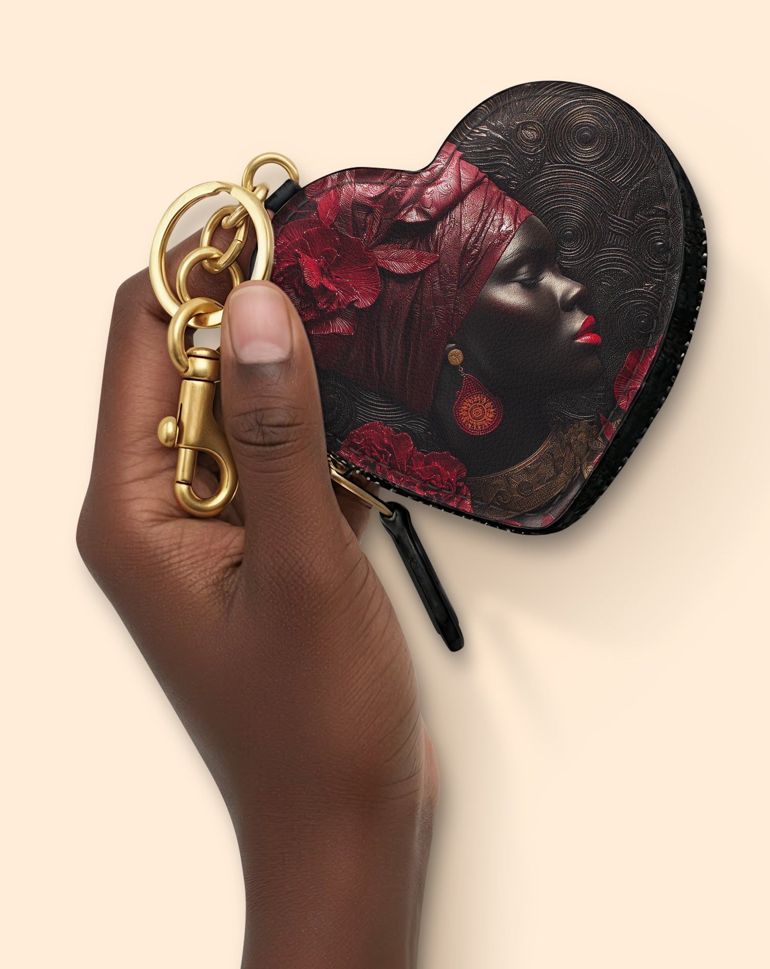 African Ardor Heart Coin Pouch Bag Charm QR0XD534