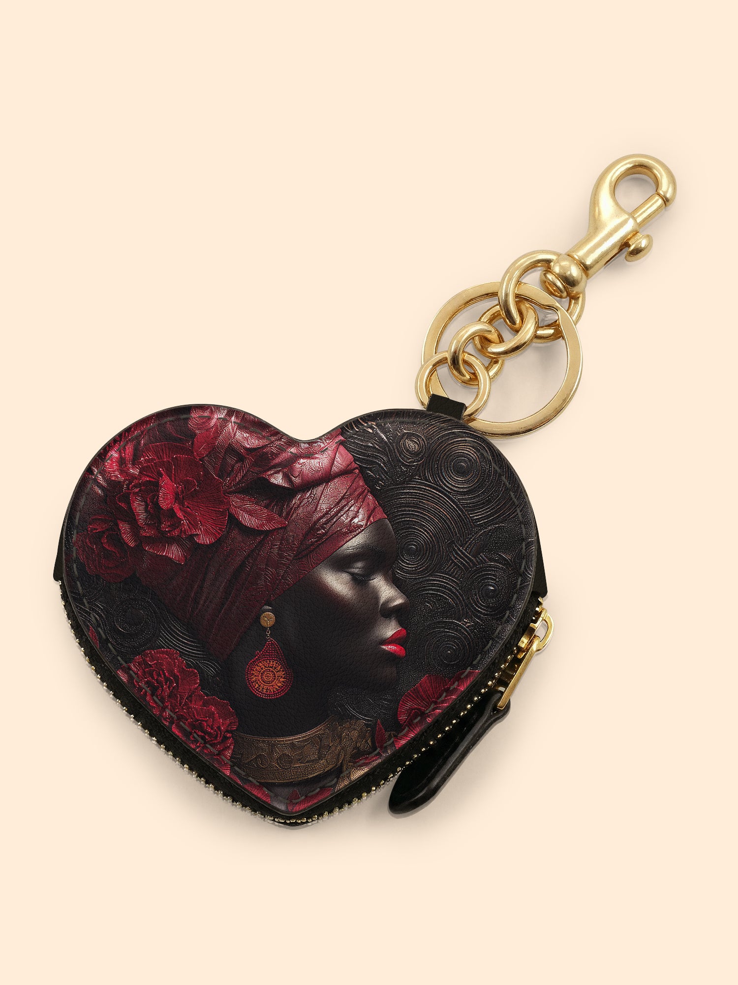 African Ardor Heart Coin Pouch Bag Charm QR0XD534