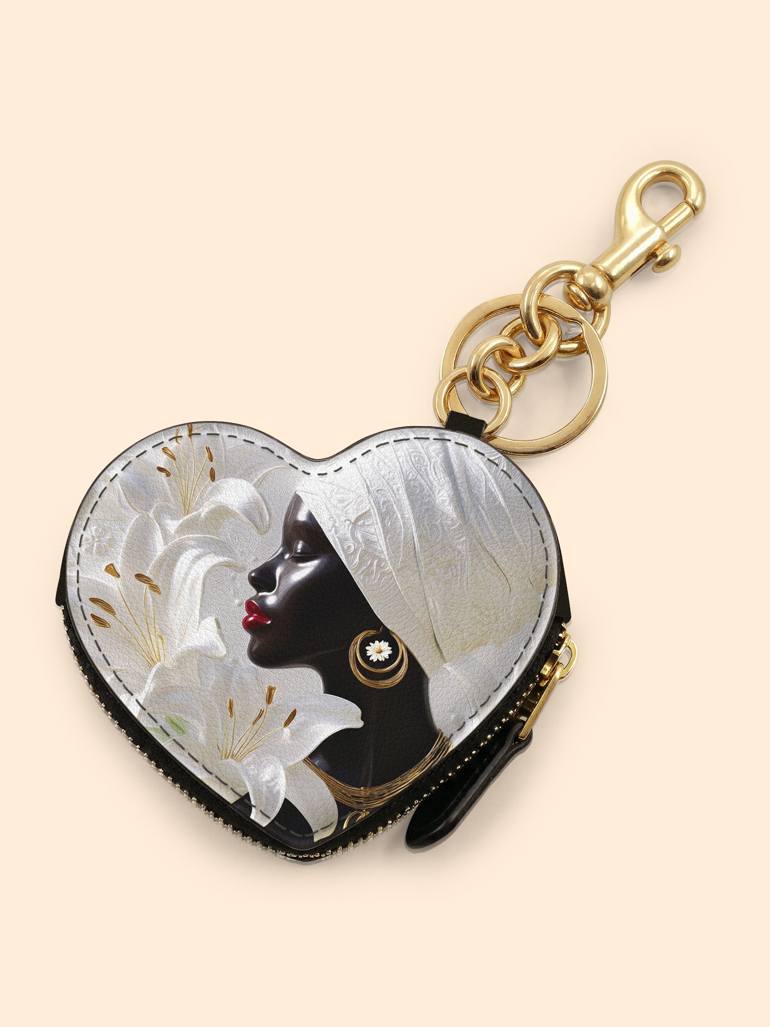 African Aureole Heart Coin Pouch Bag Charm QR0XD532