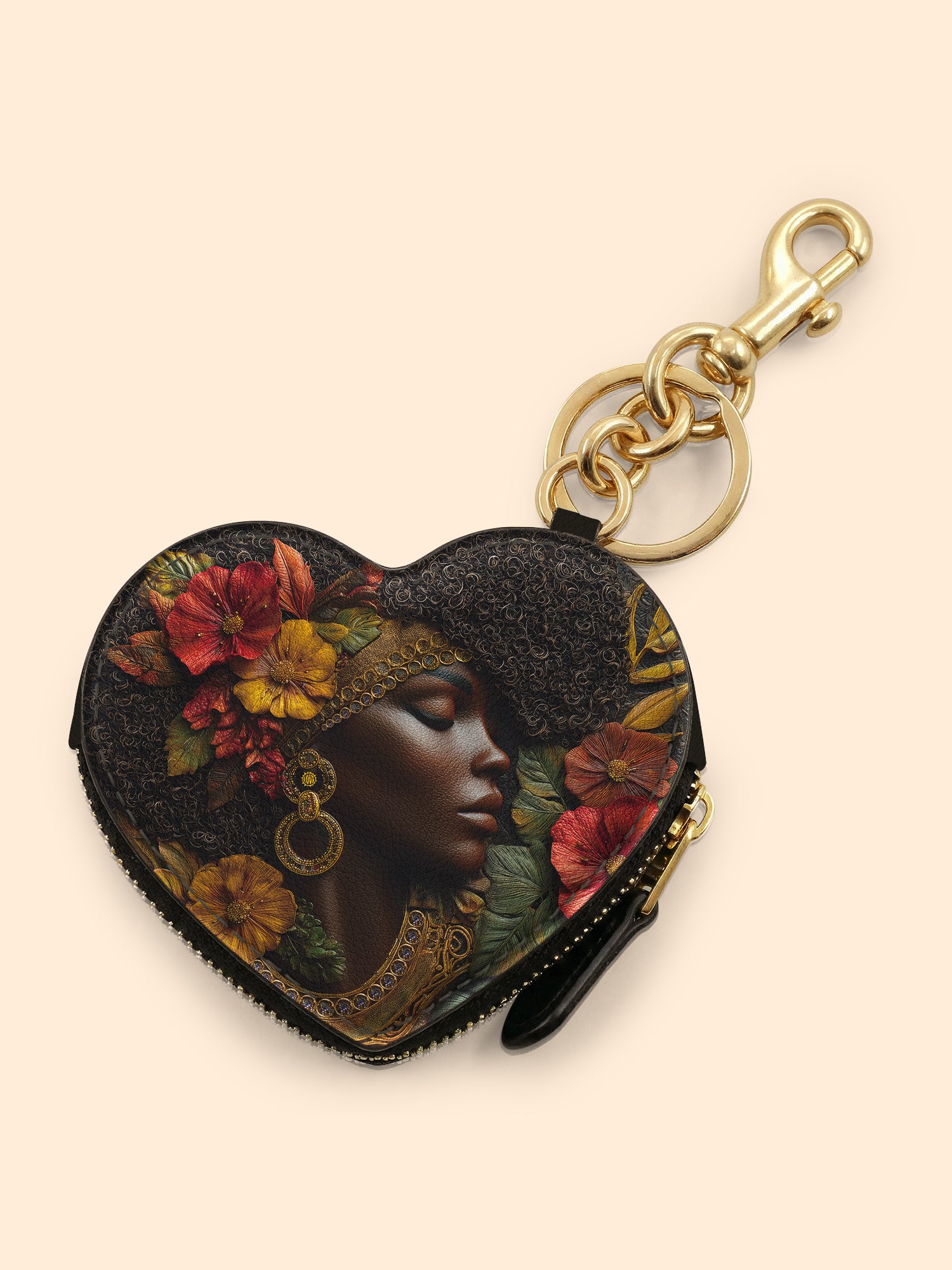 Floral Grace Heart Coin Pouch Bag Charm QR0XD184