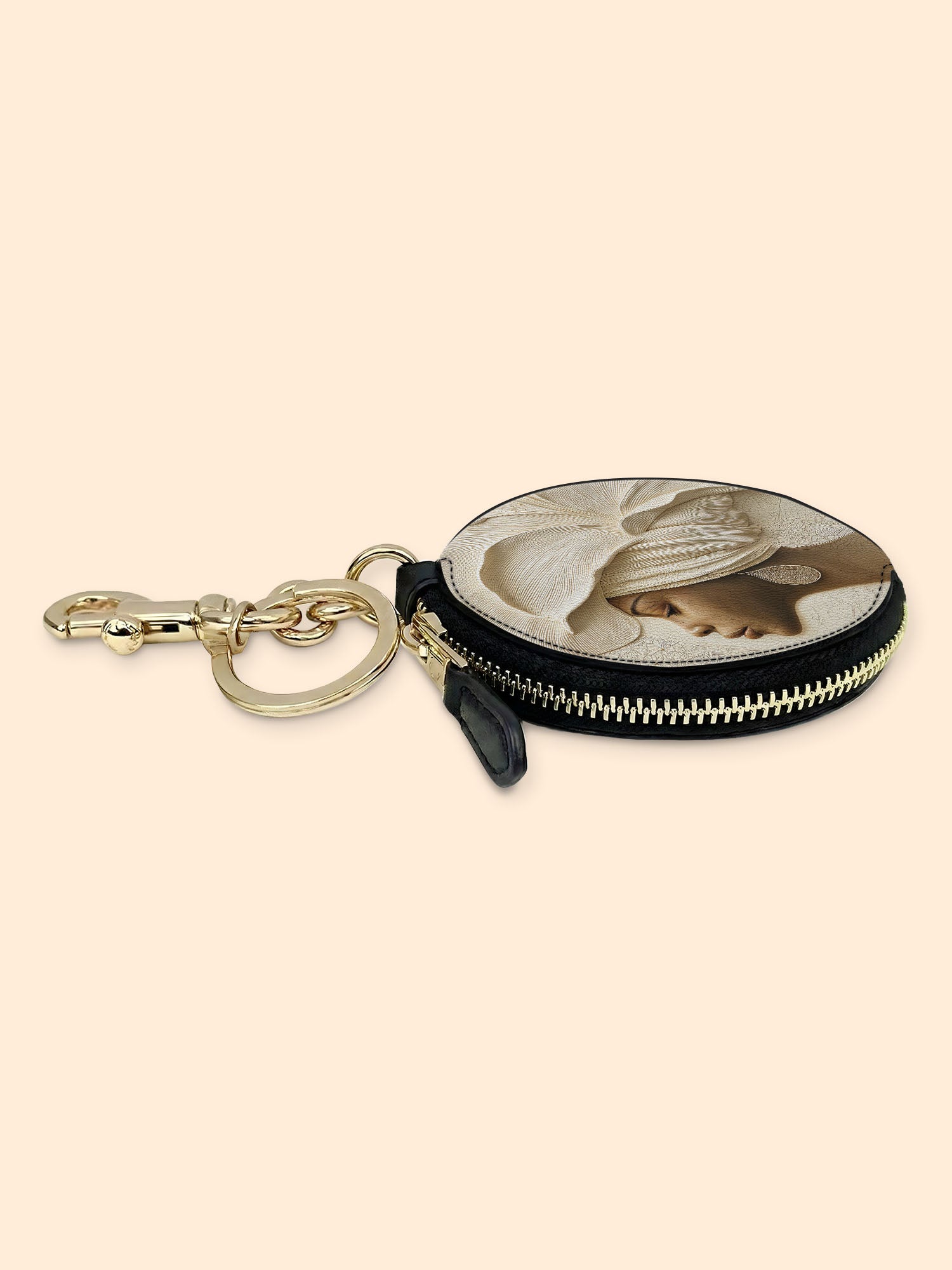 Ivory Blossom Circular Coin Pouch Bag Charm QR0TV067