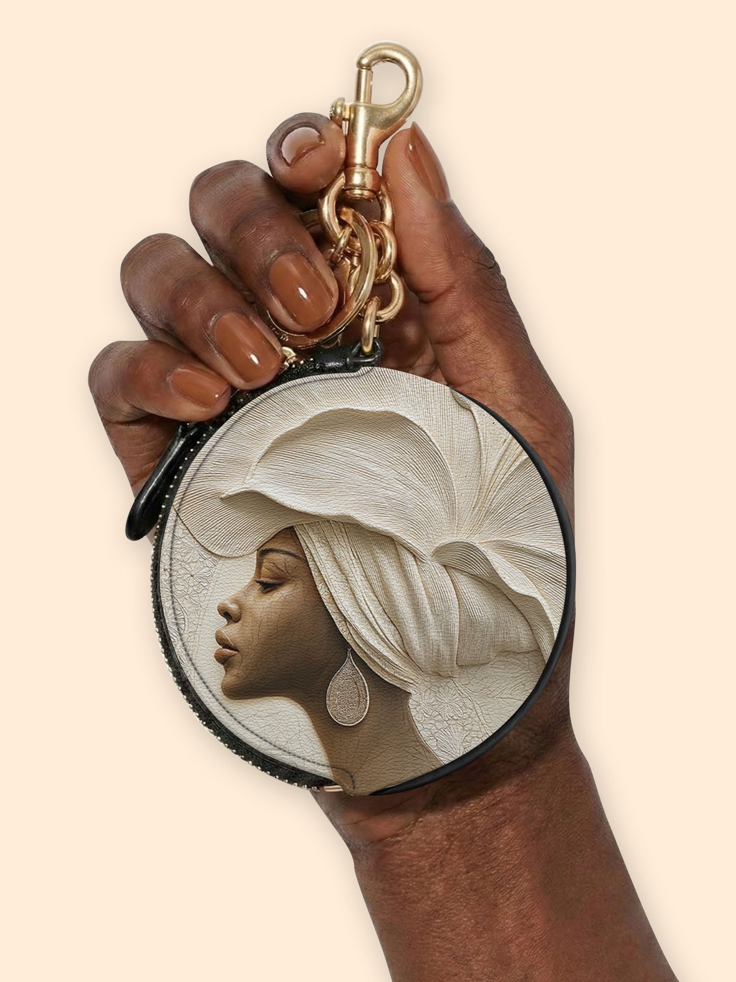 Ivory Blossom Circular Coin Pouch Bag Charm QR0TV067
