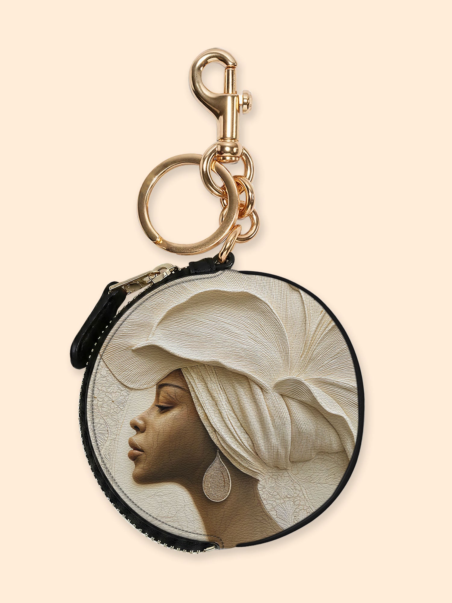 Ivory Blossom Circular Coin Pouch Bag Charm QR0TV067