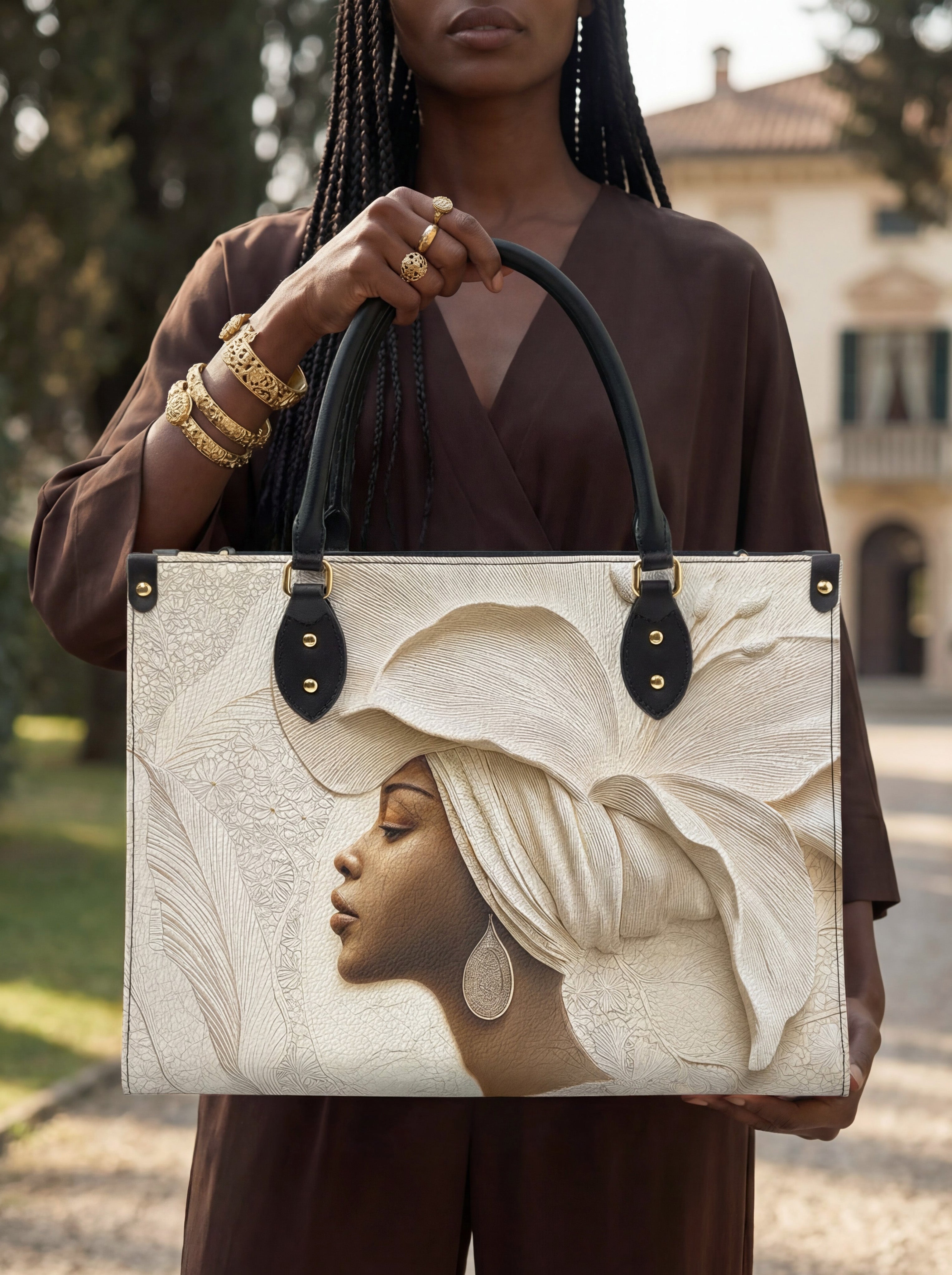 Ivory Blossom Premium Leather Handbag QR0TV067