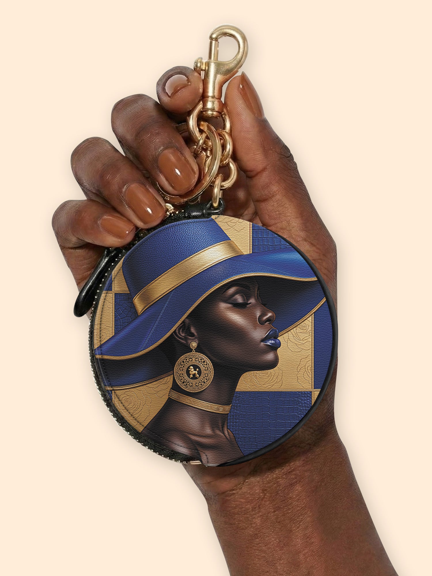 Sapphire Grace Circular Coin Pouch Bag Charm QR0HH217