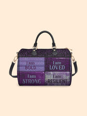 Purple Affirmations Leather Boston Bag QR0XD1048