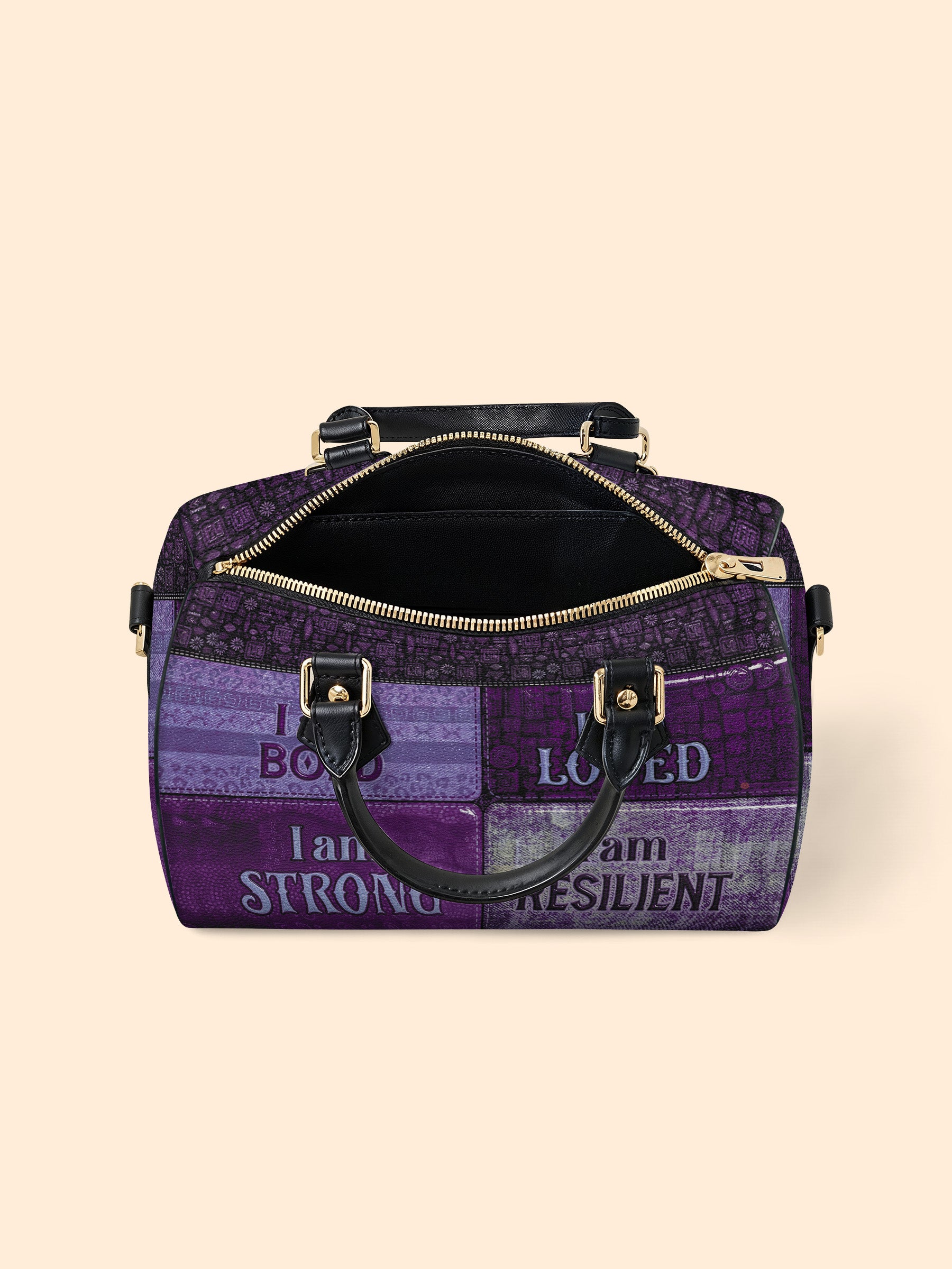 Purple Affirmations Leather Boston Bag QR0XD1048