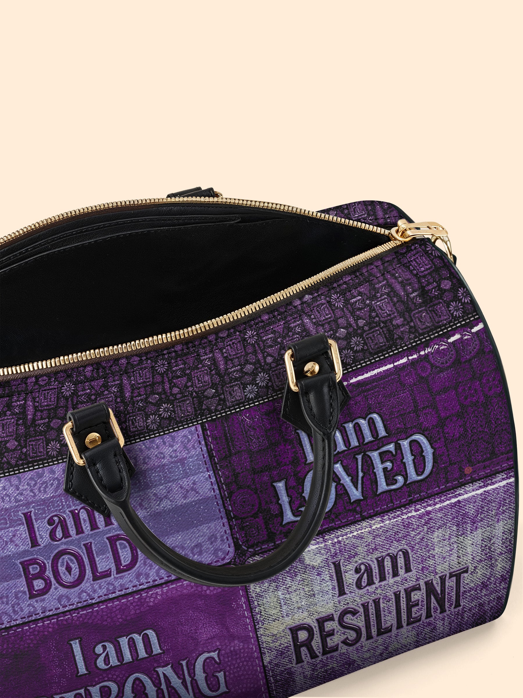 Purple Affirmations Leather Boston Bag QR0XD1048