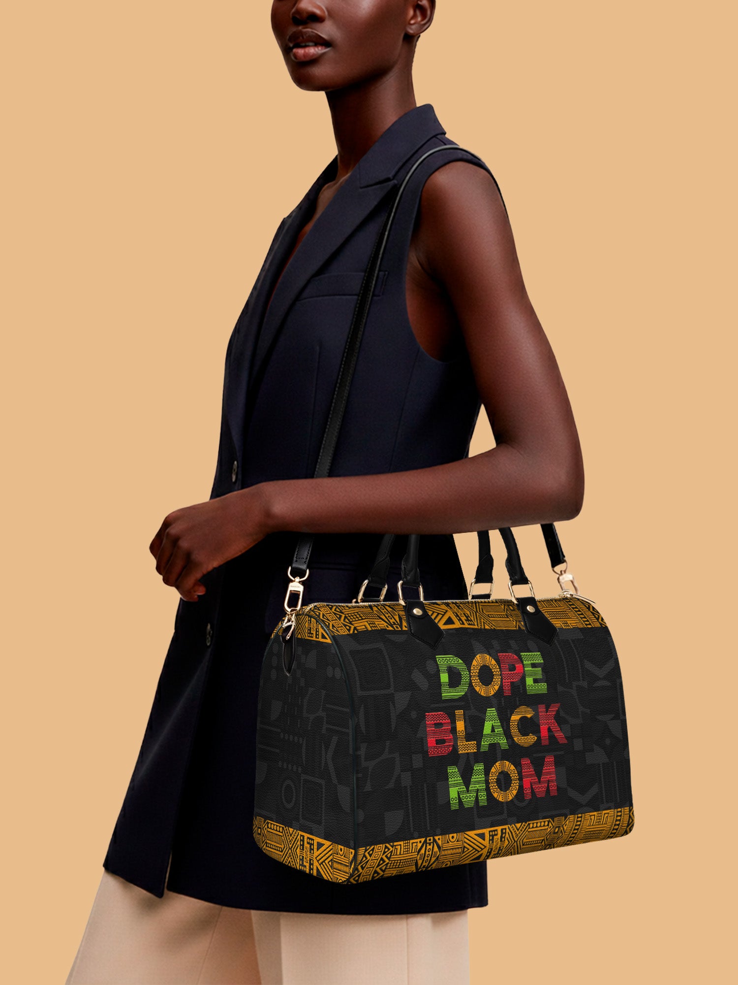 DOPE BLACK MOM Juneteenth Leather Boston Bag QR0XD1033
