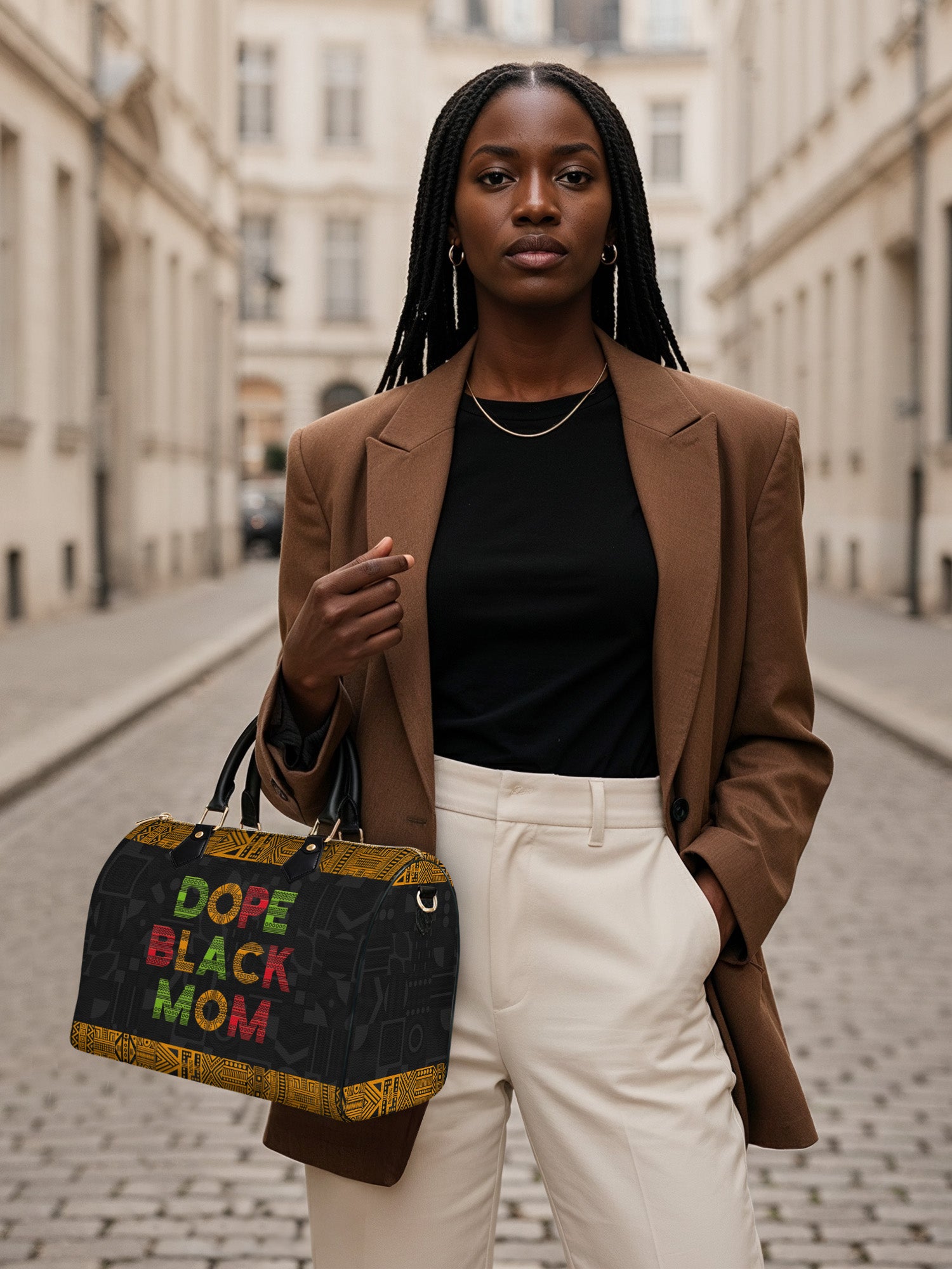 DOPE BLACK MOM Juneteenth Leather Boston Bag QR0XD1033