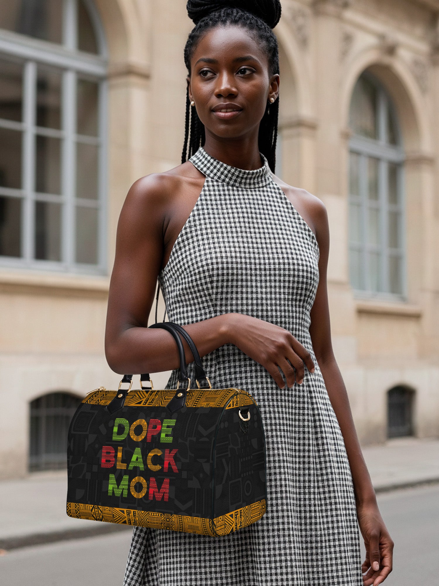 DOPE BLACK MOM Juneteenth Leather Boston Bag QR0XD1033
