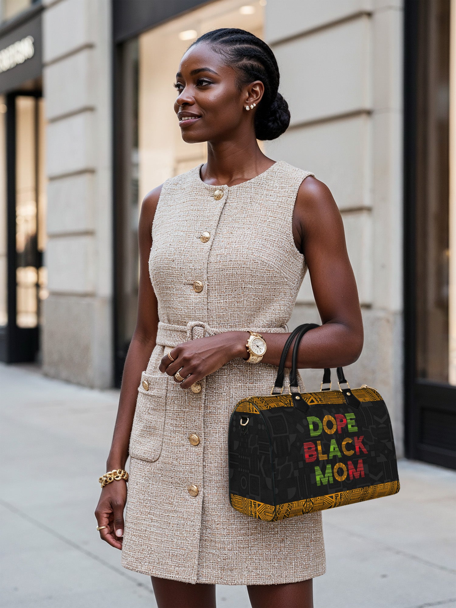 DOPE BLACK MOM Juneteenth Leather Boston Bag QR0XD1033