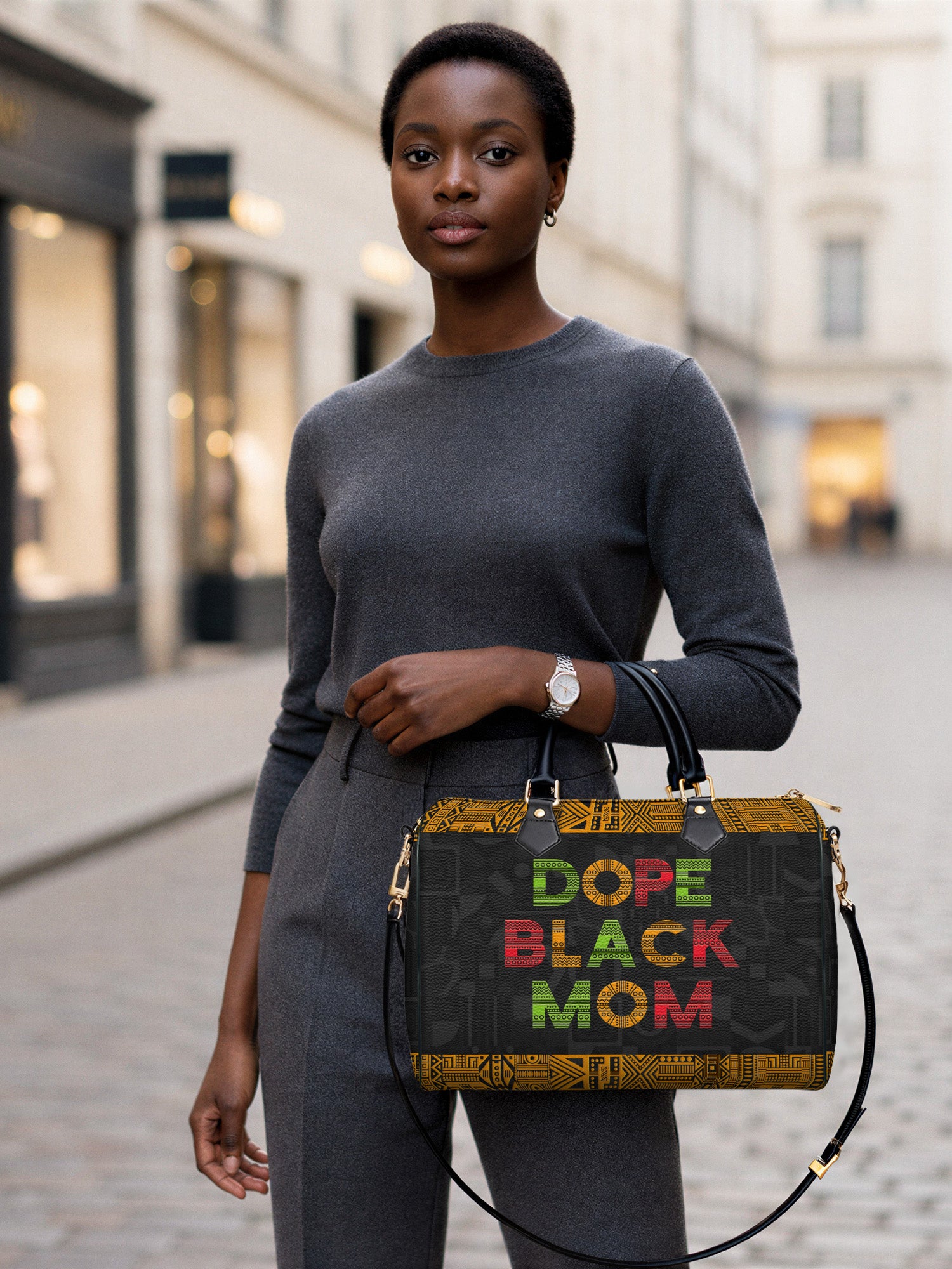 DOPE BLACK MOM Juneteenth Leather Boston Bag QR0XD1033