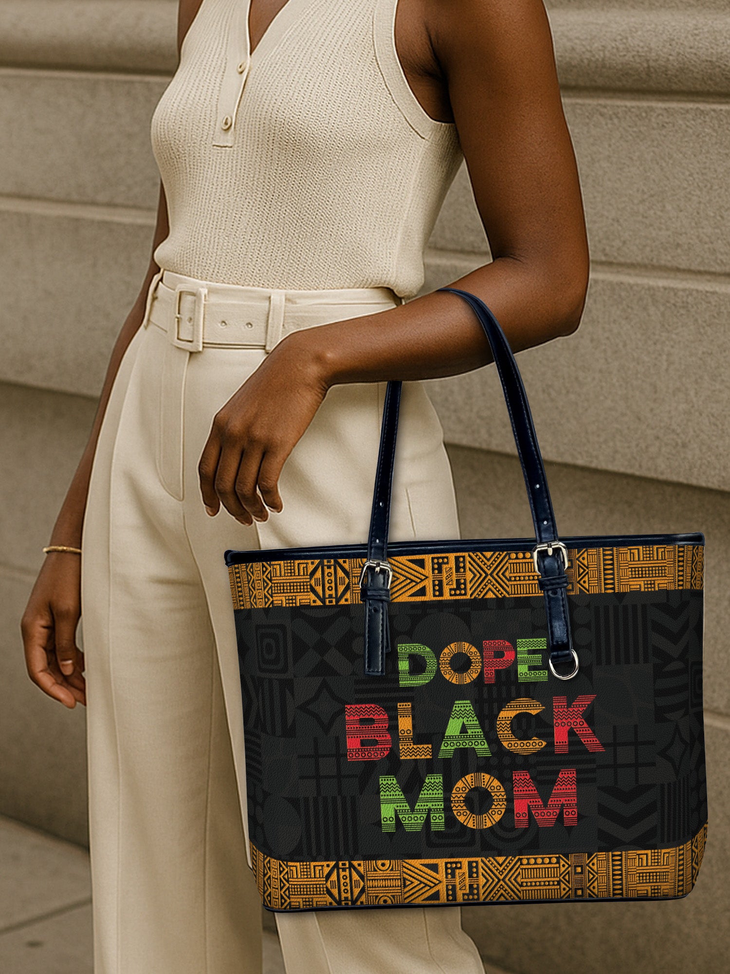 DOPE BLACK MOM Juneteenth Leather Bucket Bag QR0XD1033