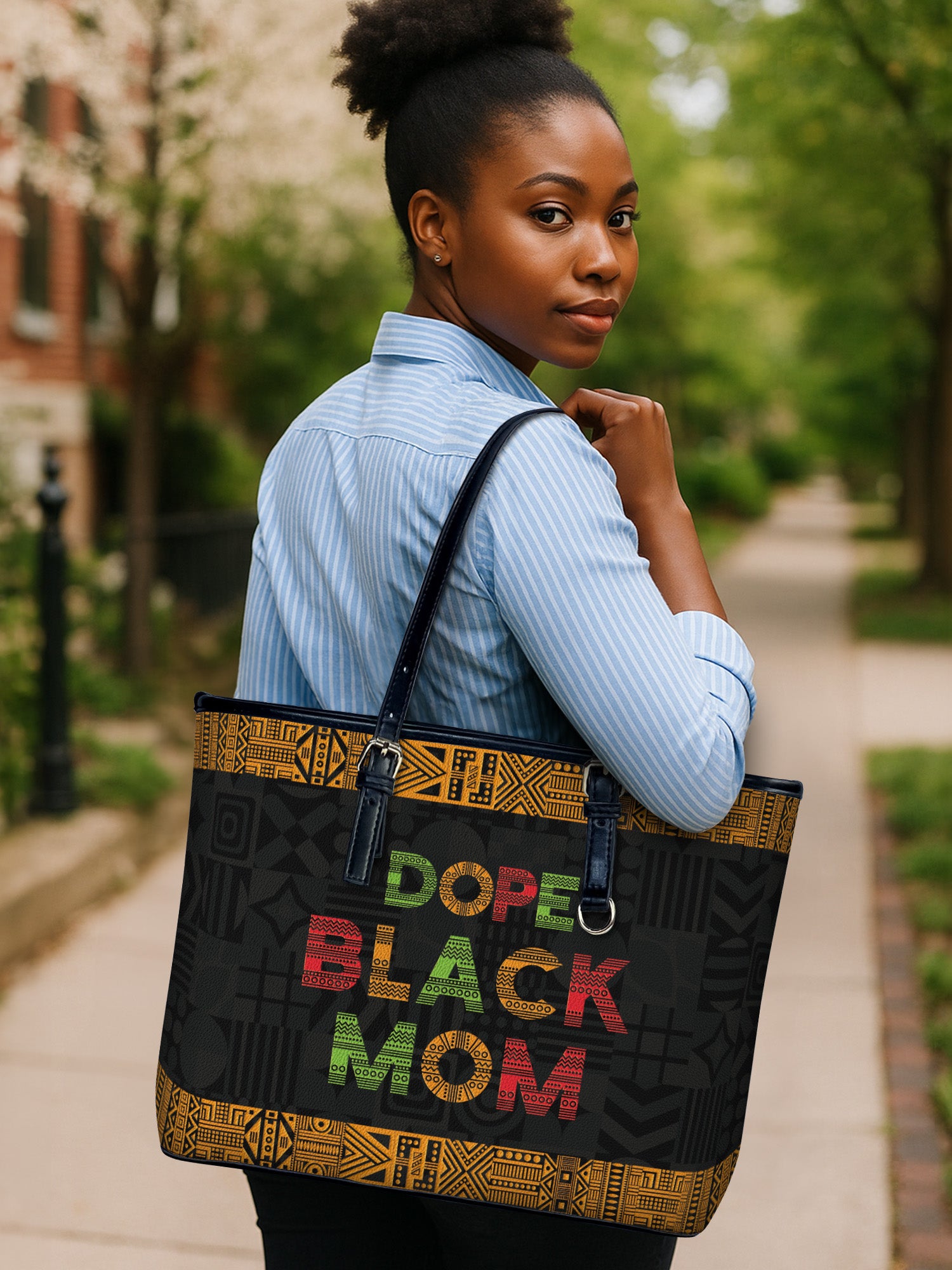 DOPE BLACK MOM Juneteenth Leather Bucket Bag QR0XD1033