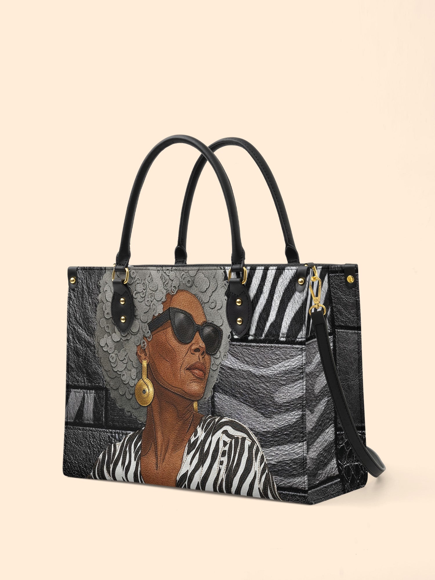 Midnight Zebra Premium Leather Handbag QR0TV259