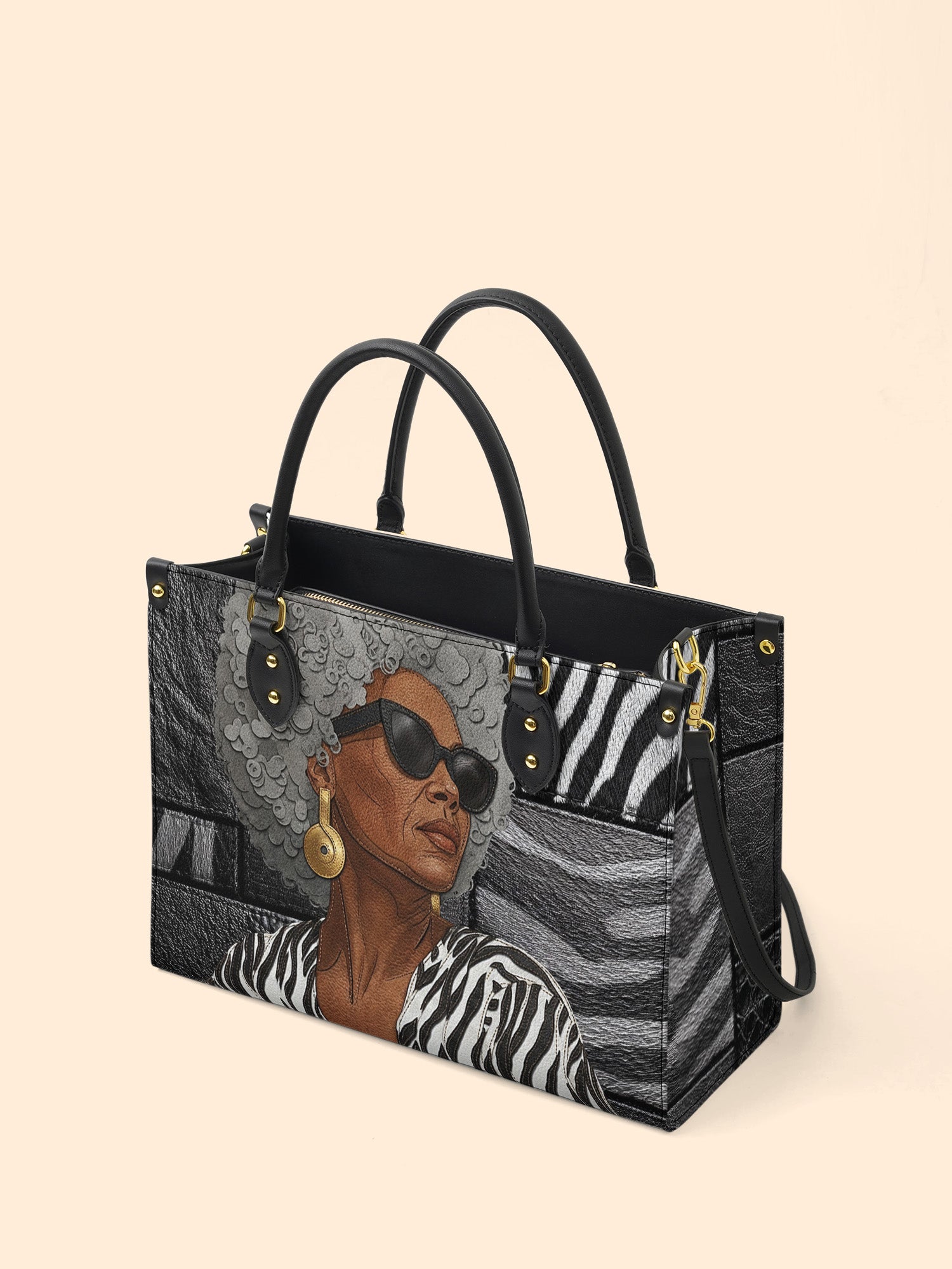 Midnight Zebra Premium Leather Handbag QR0TV259