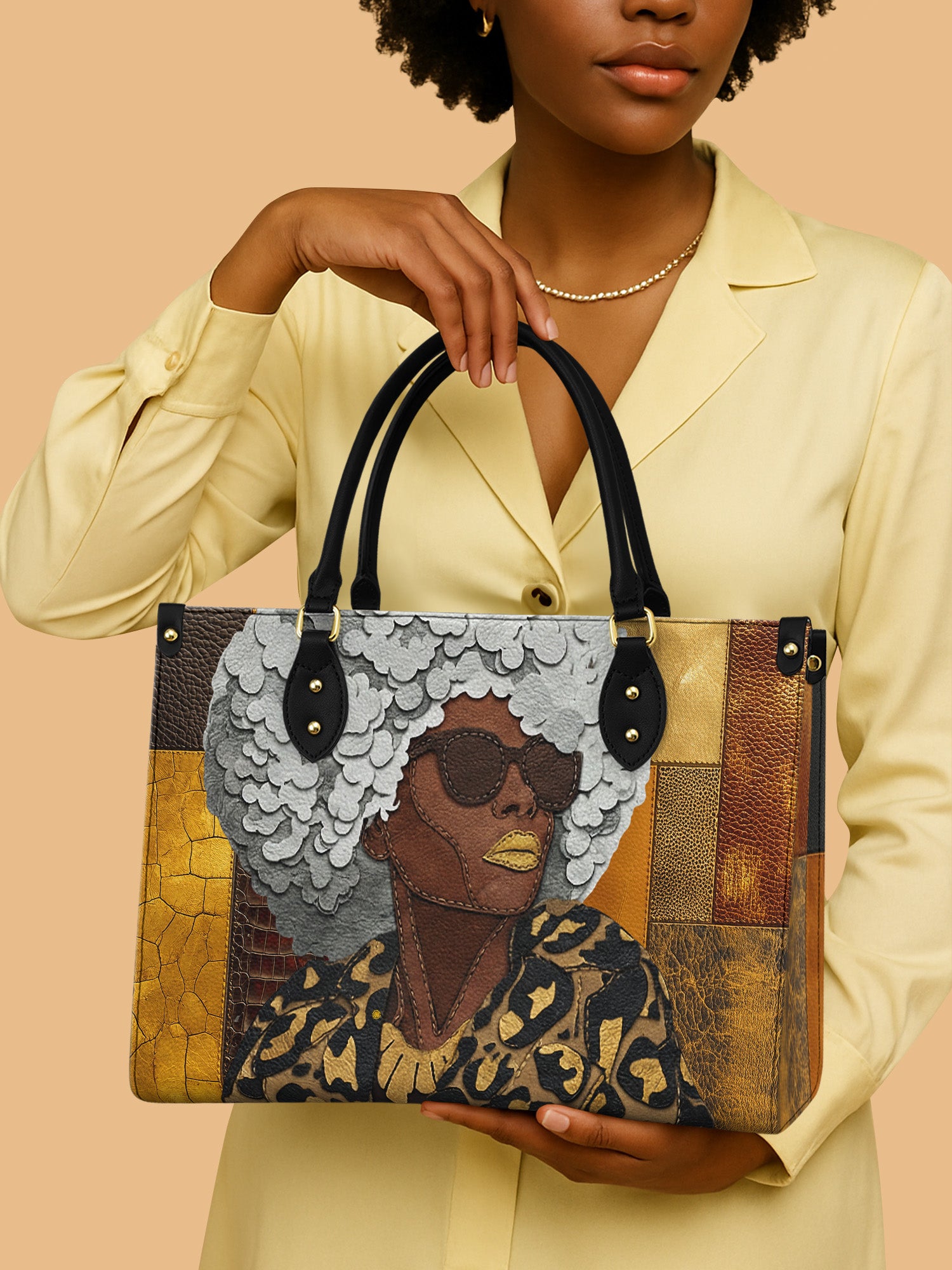 Golden Fierce Premium Leather Handbag QR0TV256