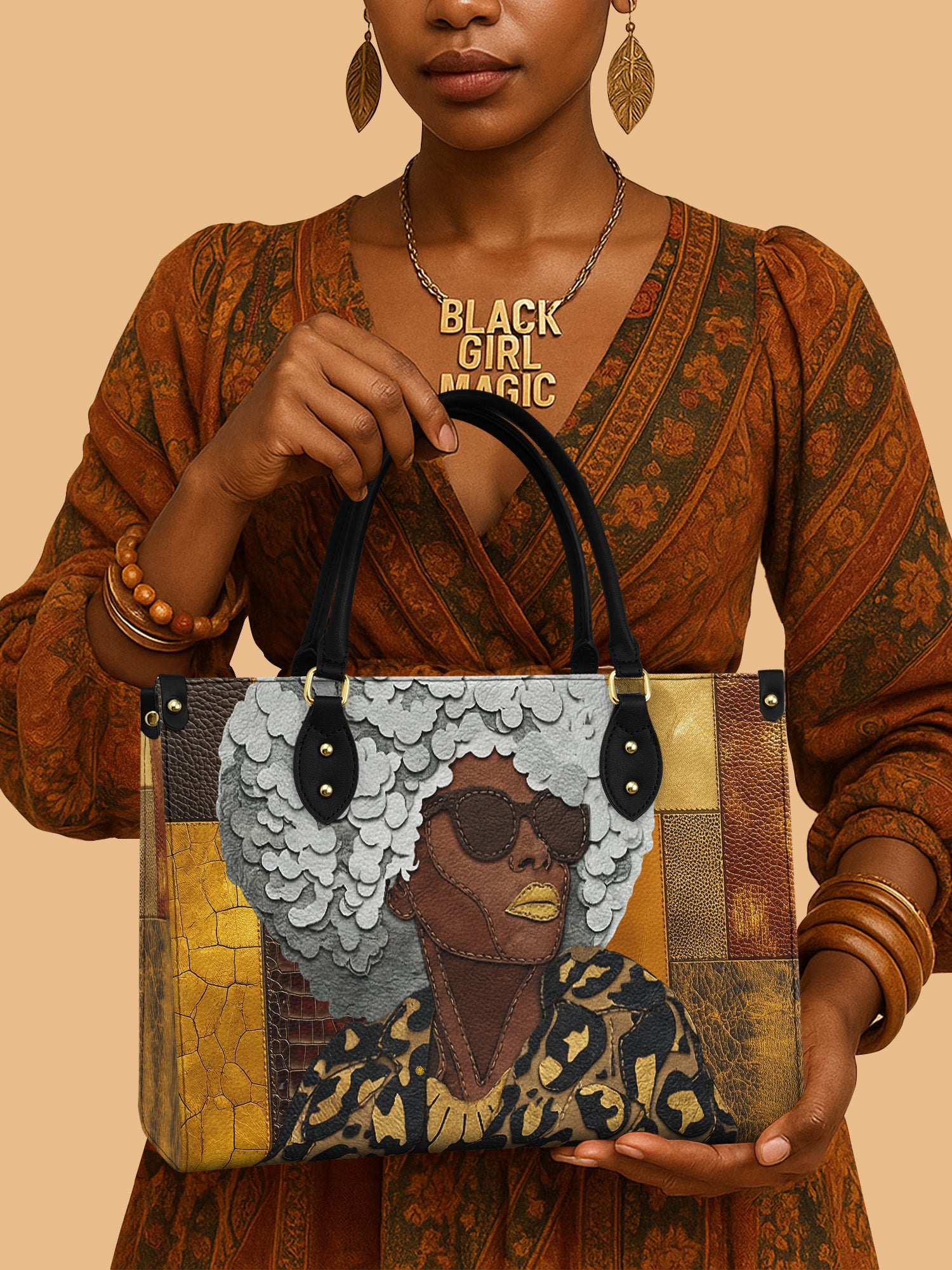 Golden Fierce Premium Leather Handbag QR0TV256