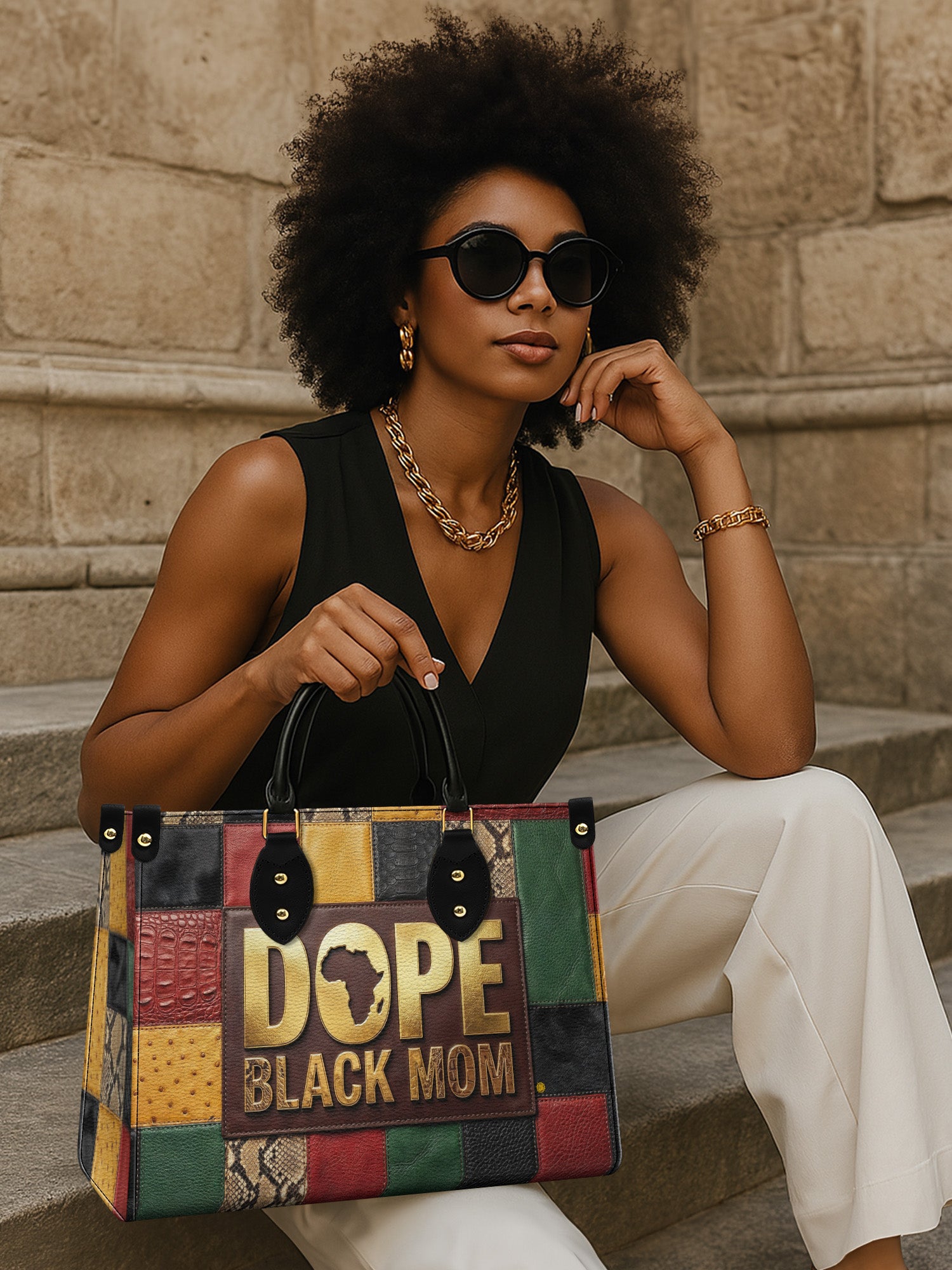 Dope Black Mom Heritage Premium Leather Handbag QR0TV271