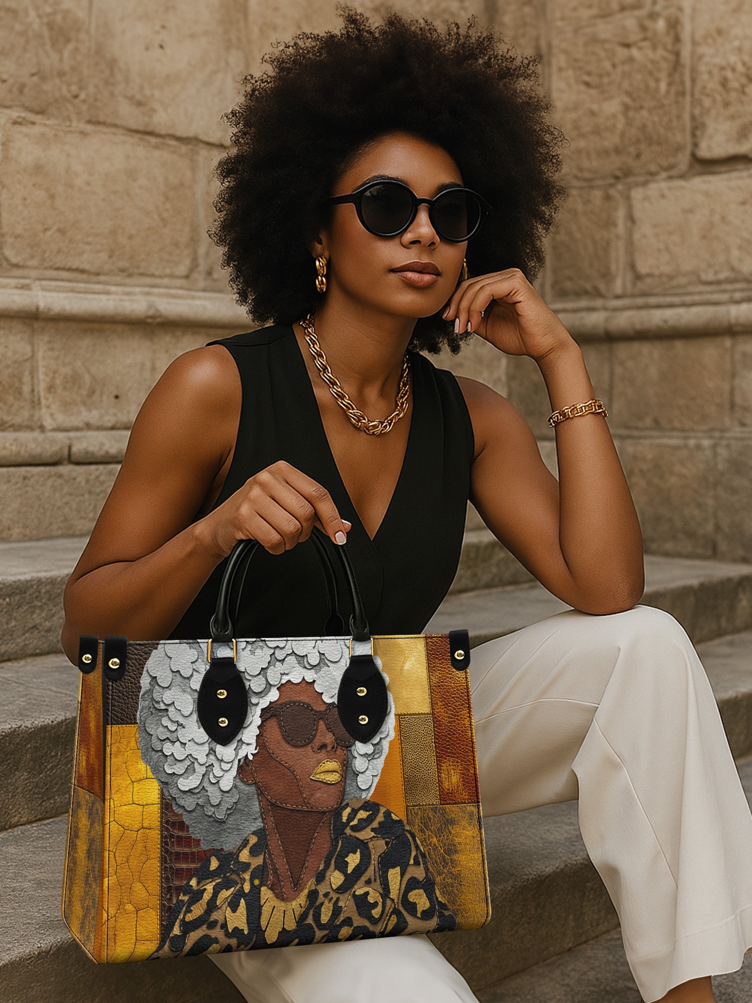 Golden Fierce Premium Leather Handbag QR0TV256