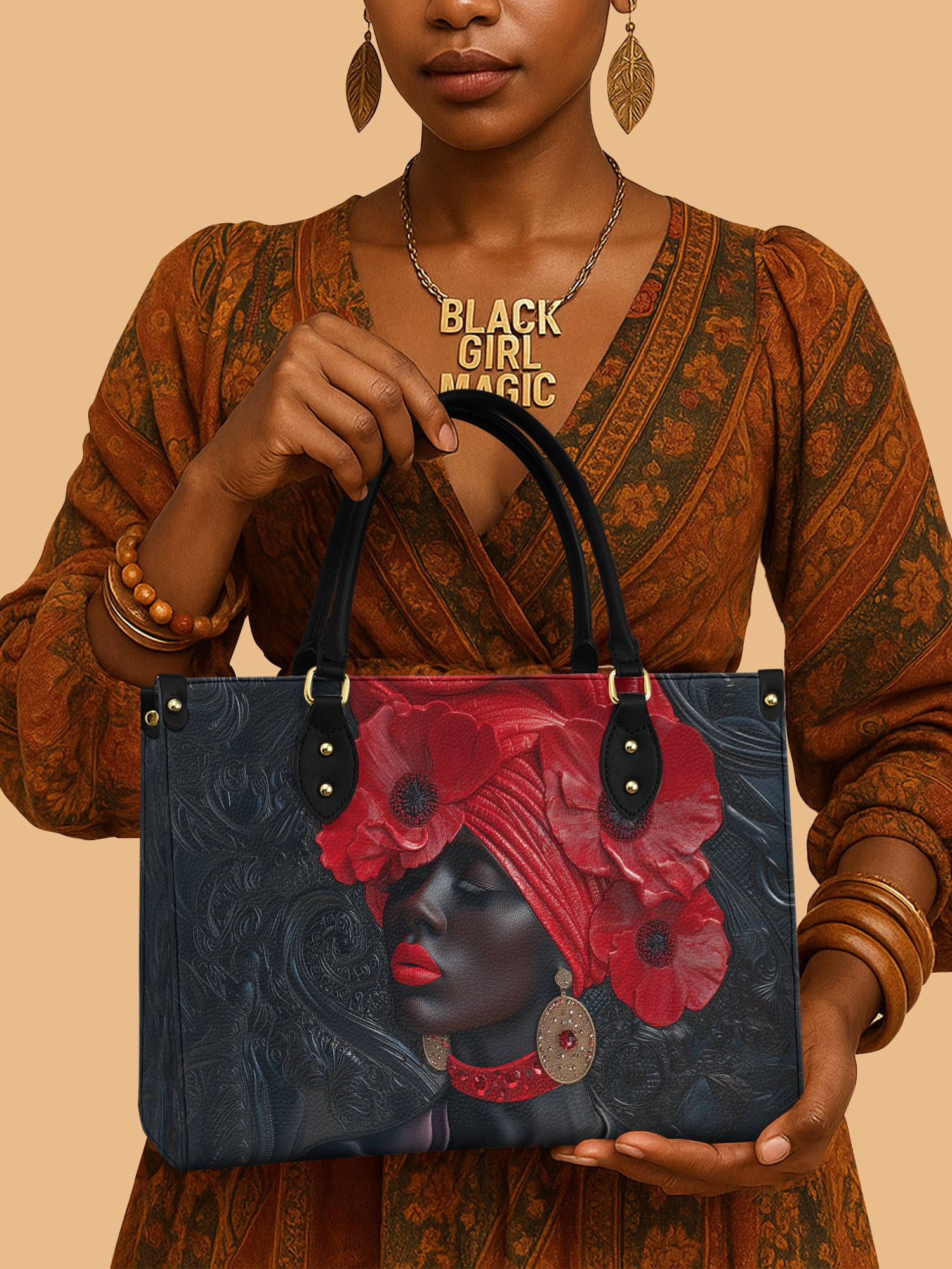 Crimson Poppy Crown Premium Leather Handbag QR0XD332