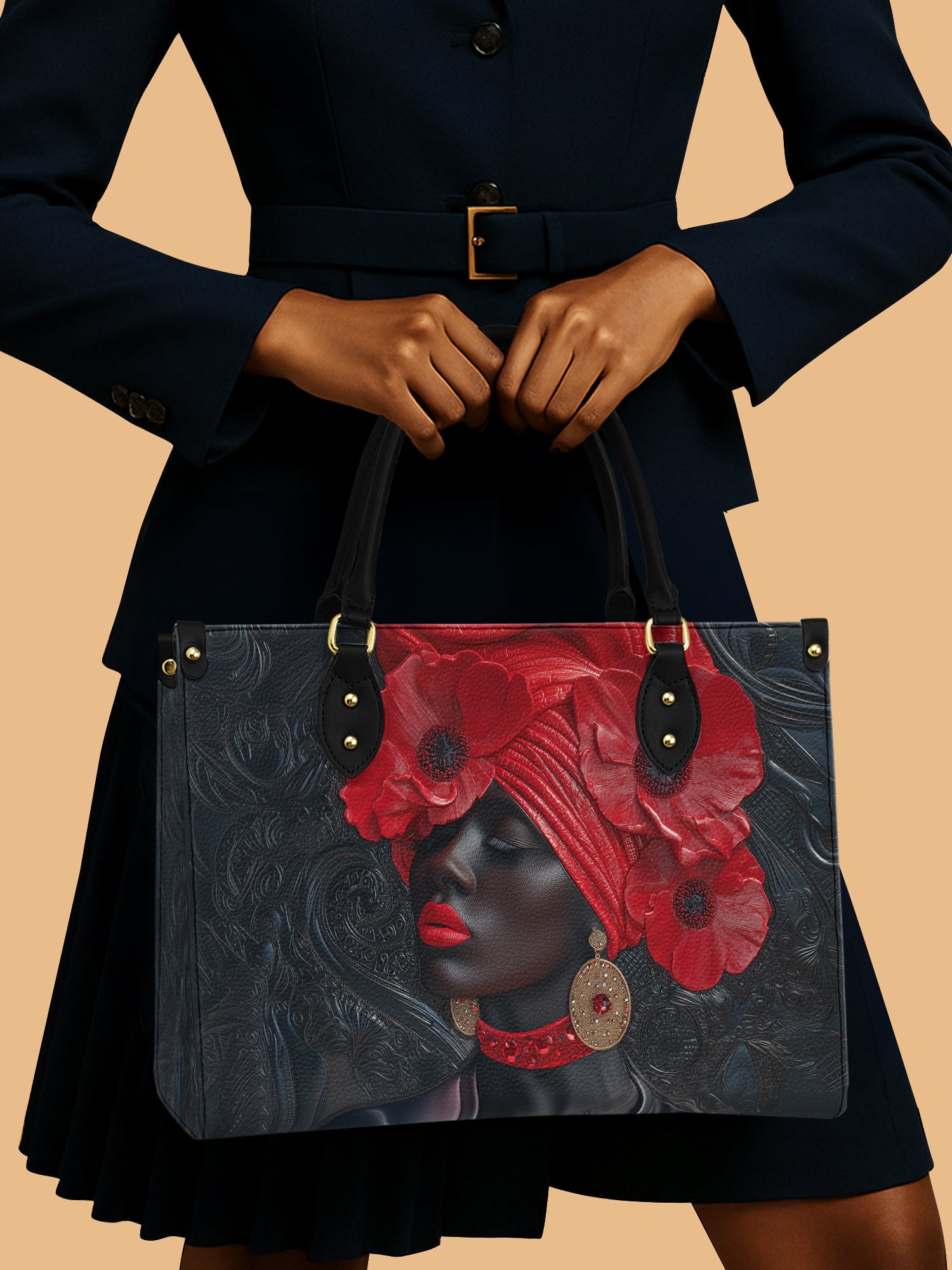 Crimson Poppy Crown Premium Leather Handbag QR0XD332