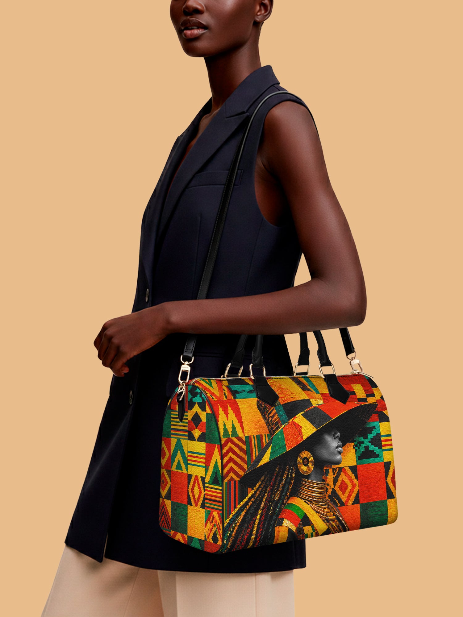 Kente Sovereign Leather Boston Bag QR0TV276