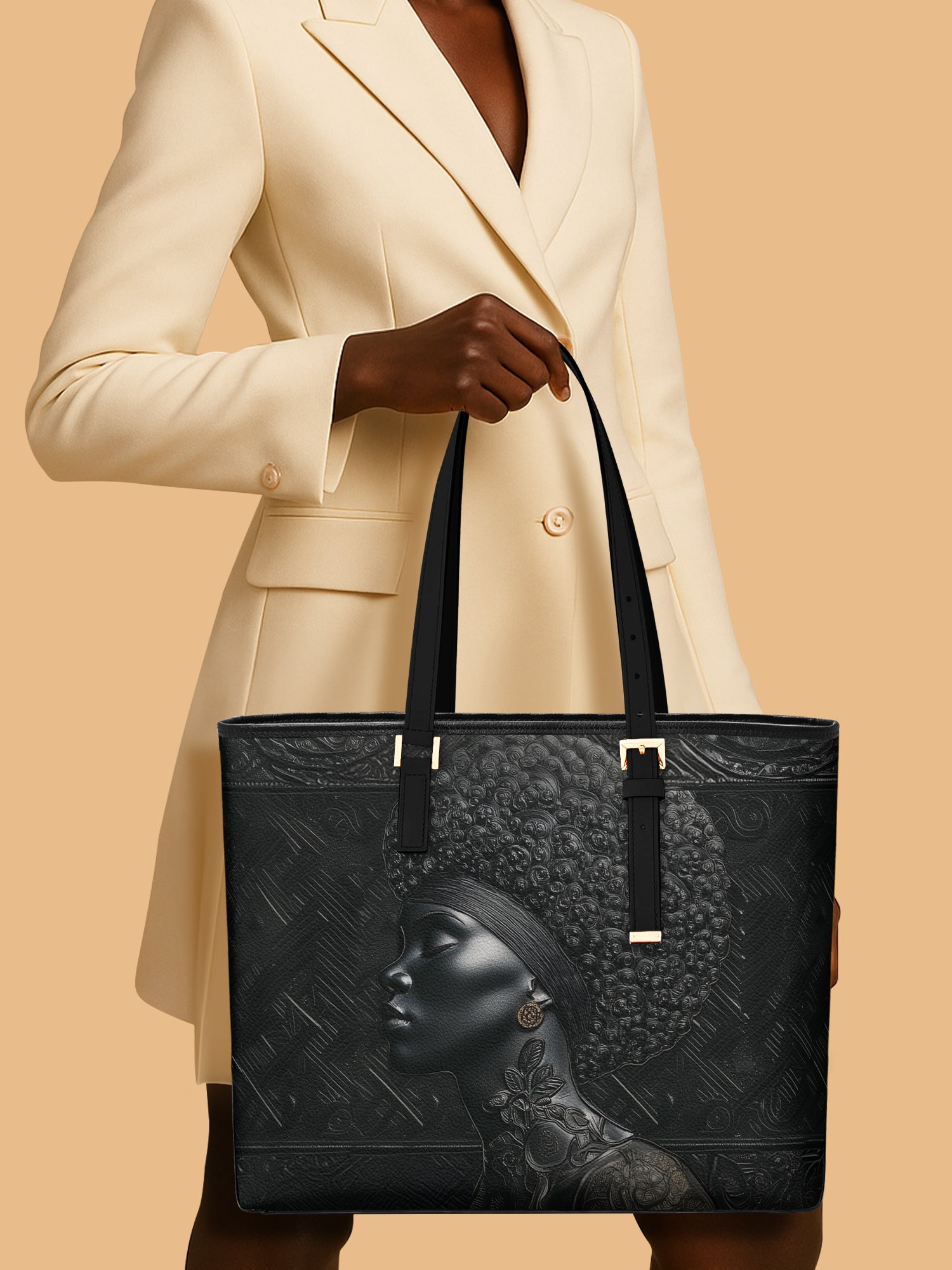 Crowned In Onyx Sleek Leather Tote QR0XD403