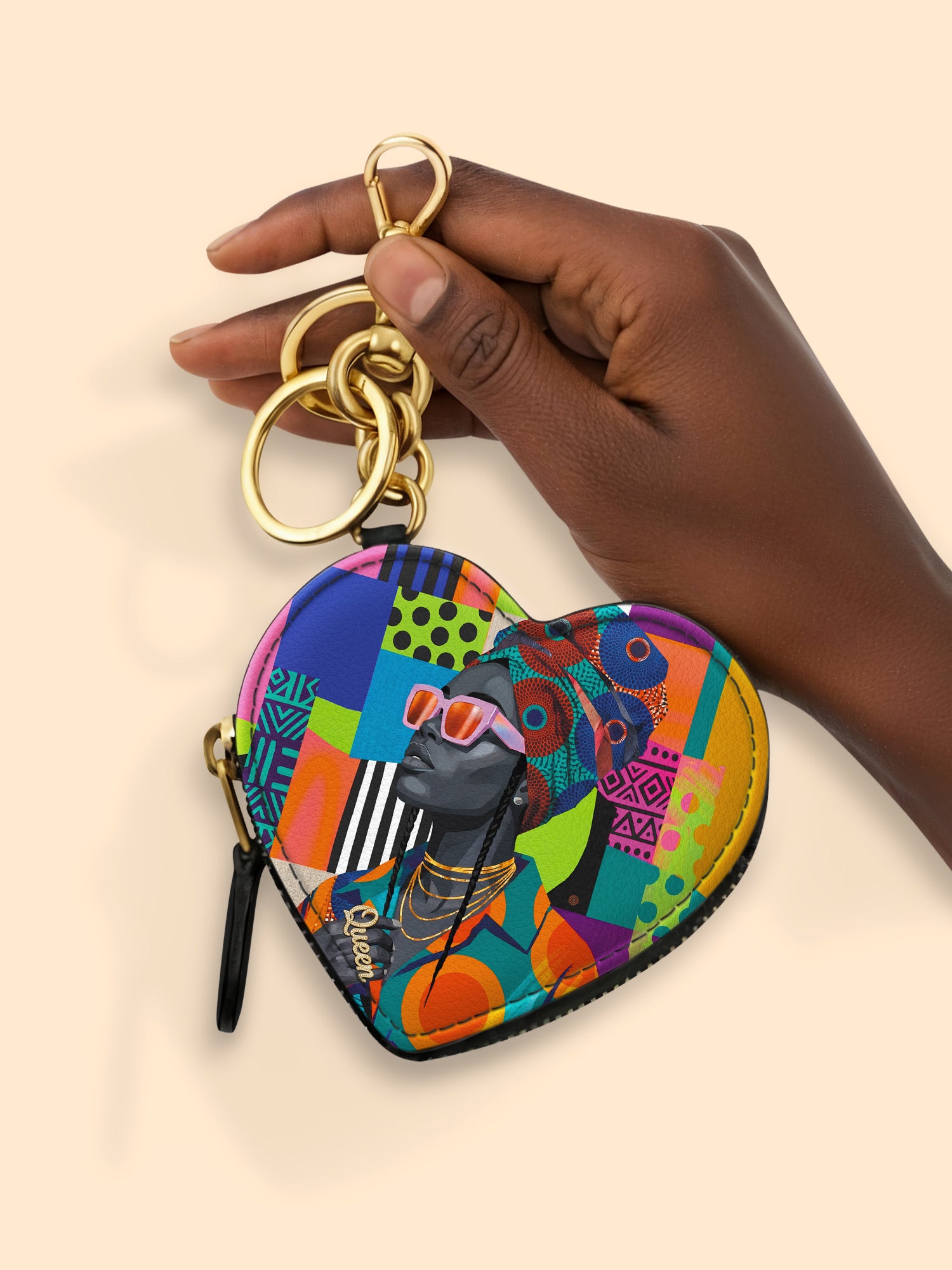 Afro Reverie Heart Coin Pouch Bag Charm QR0TV274