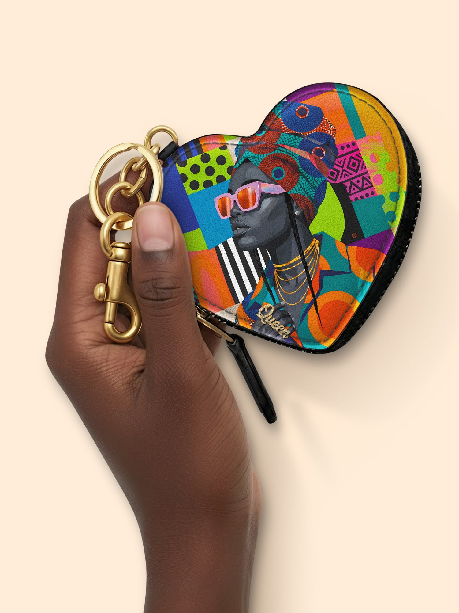 Afro Reverie Heart Coin Pouch Bag Charm QR0TV274