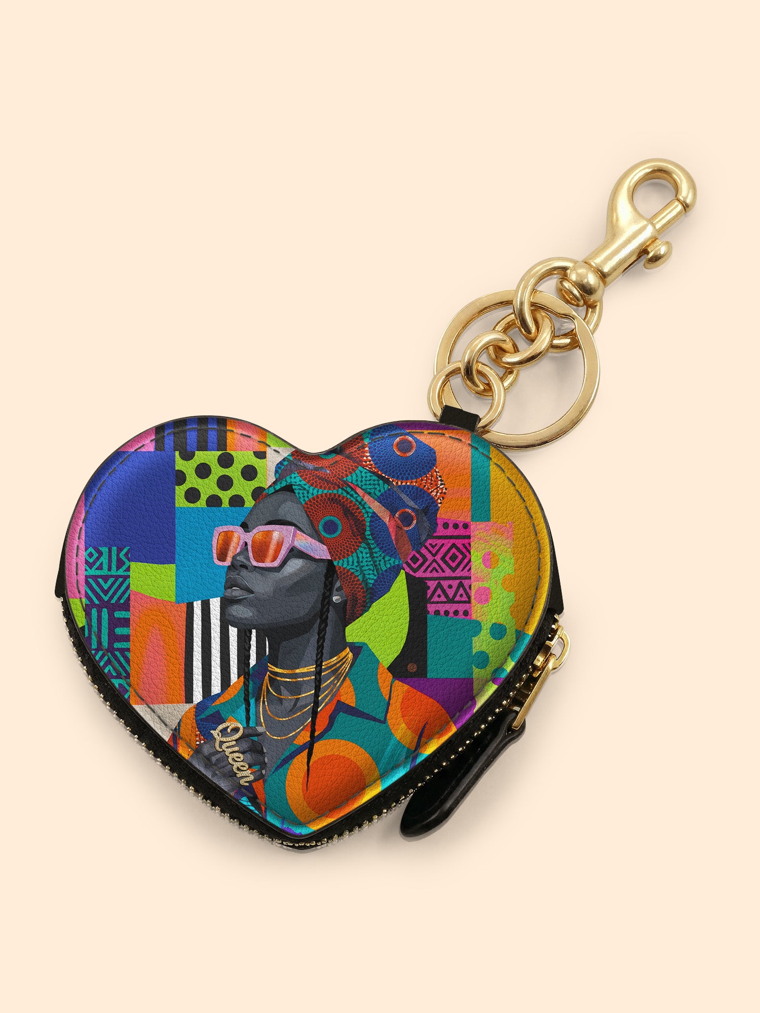 Afro Reverie Heart Coin Pouch Bag Charm QR0TV274
