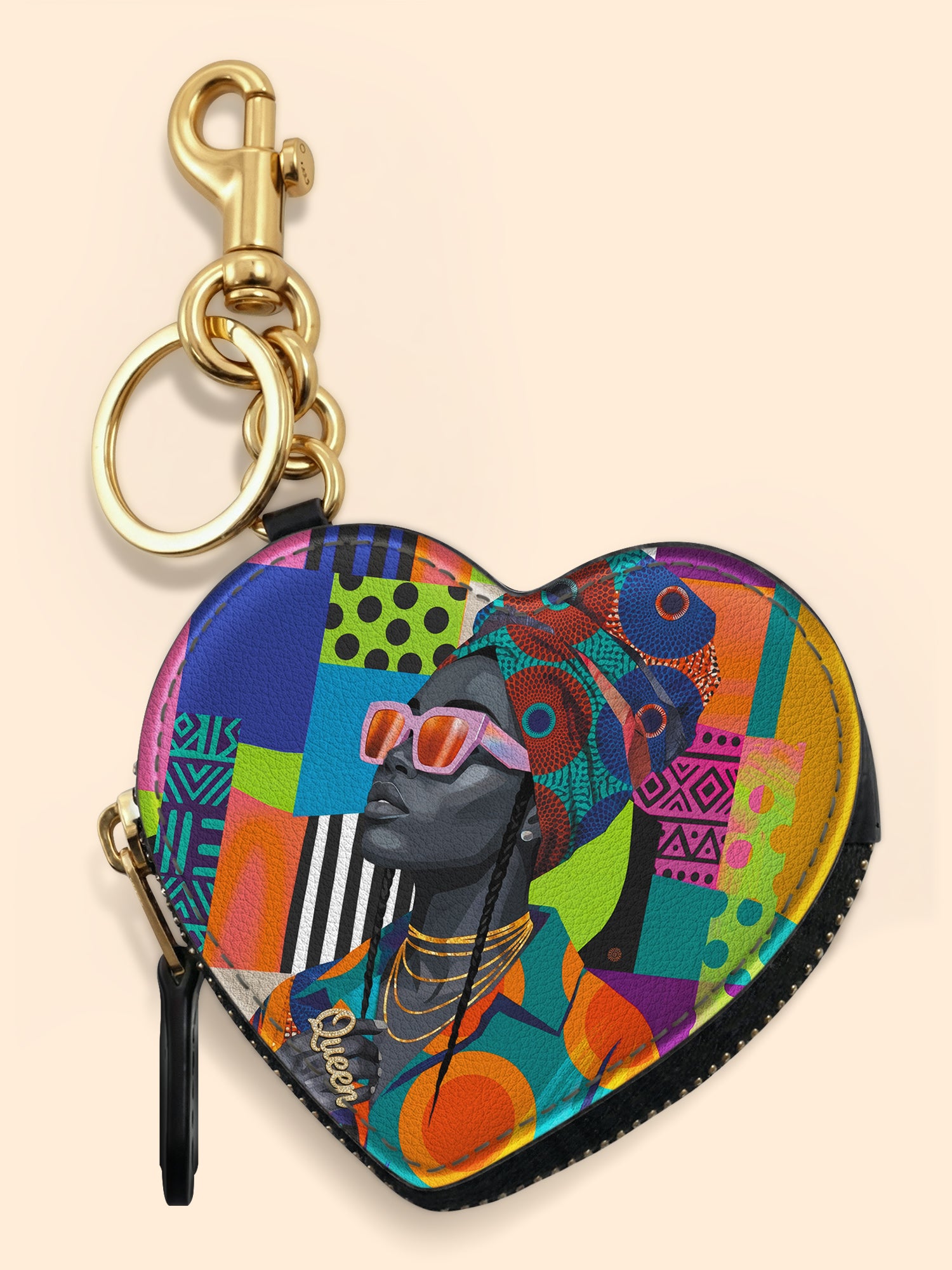 Afro Reverie Heart Coin Pouch Bag Charm QR0TV274